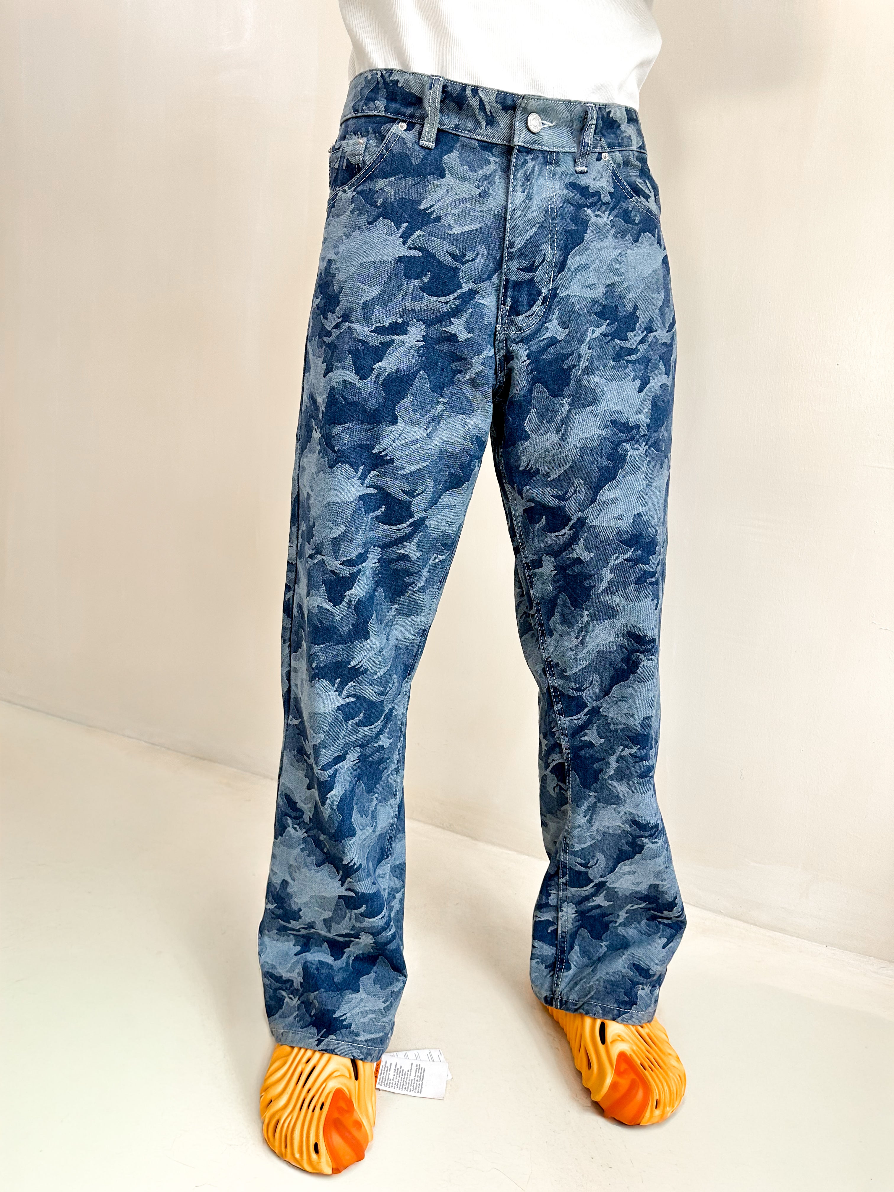 Casper Jacquard Relaxed Baggy Flared Jeans-7