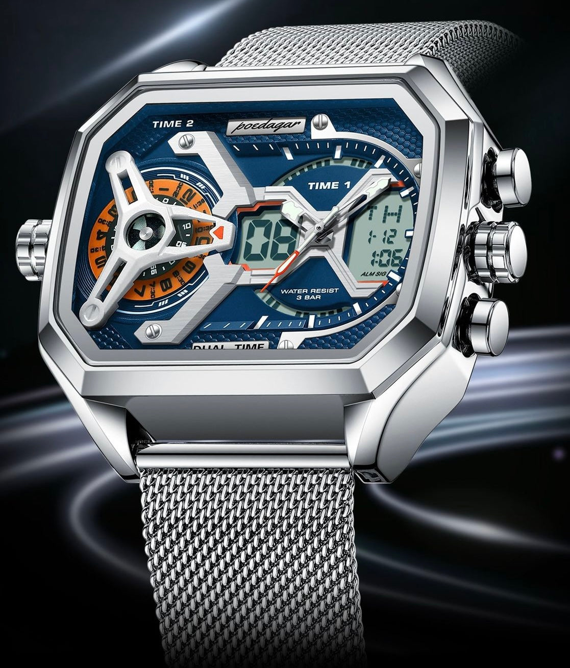 Amir Chronograph Stainless Steel Wristwatch - Silver/Blue