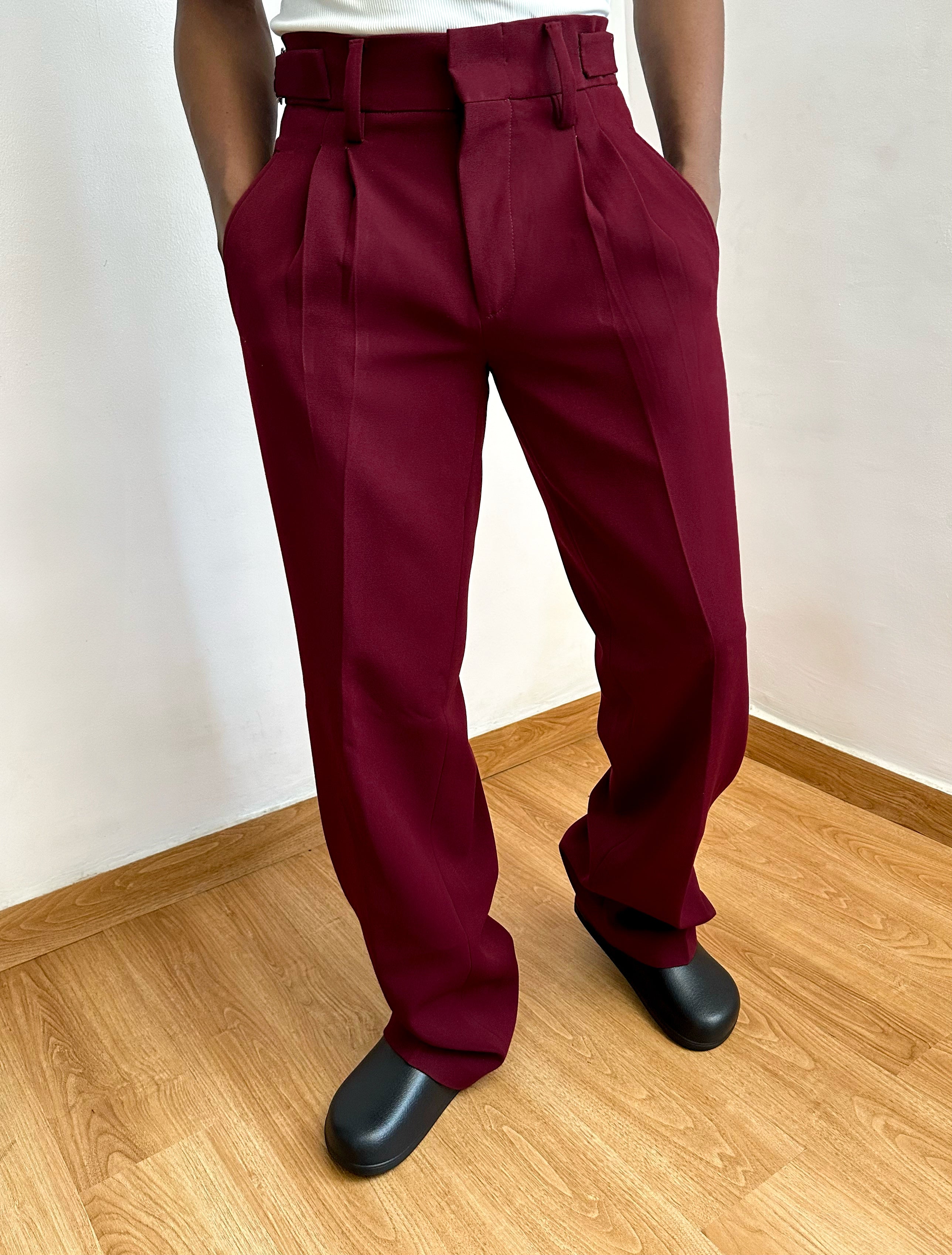 Celia Oxford Pleats Baggy Trouser - Burgundy-3
