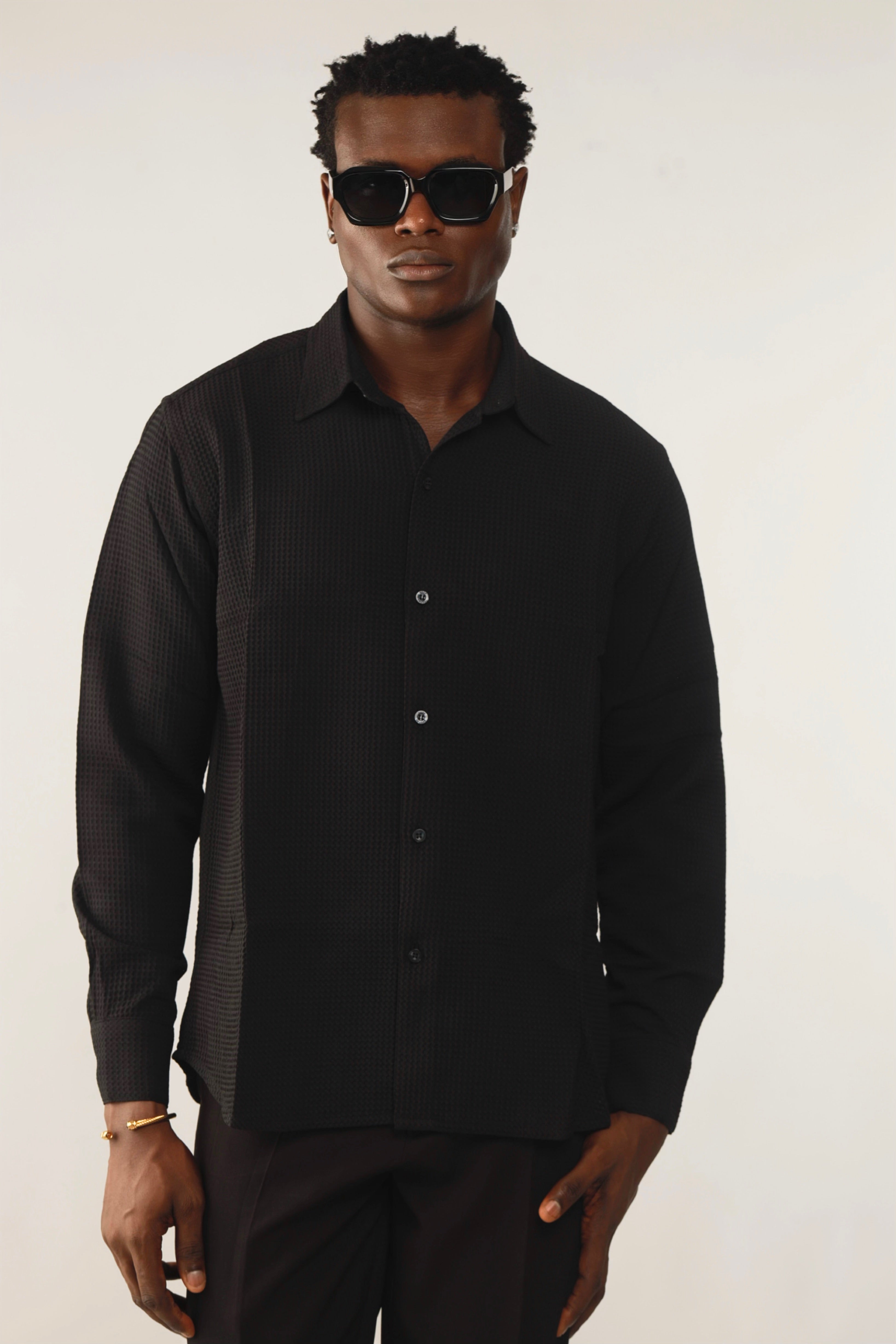 Calida Resort Waffle Print Oxford Shirt - Black