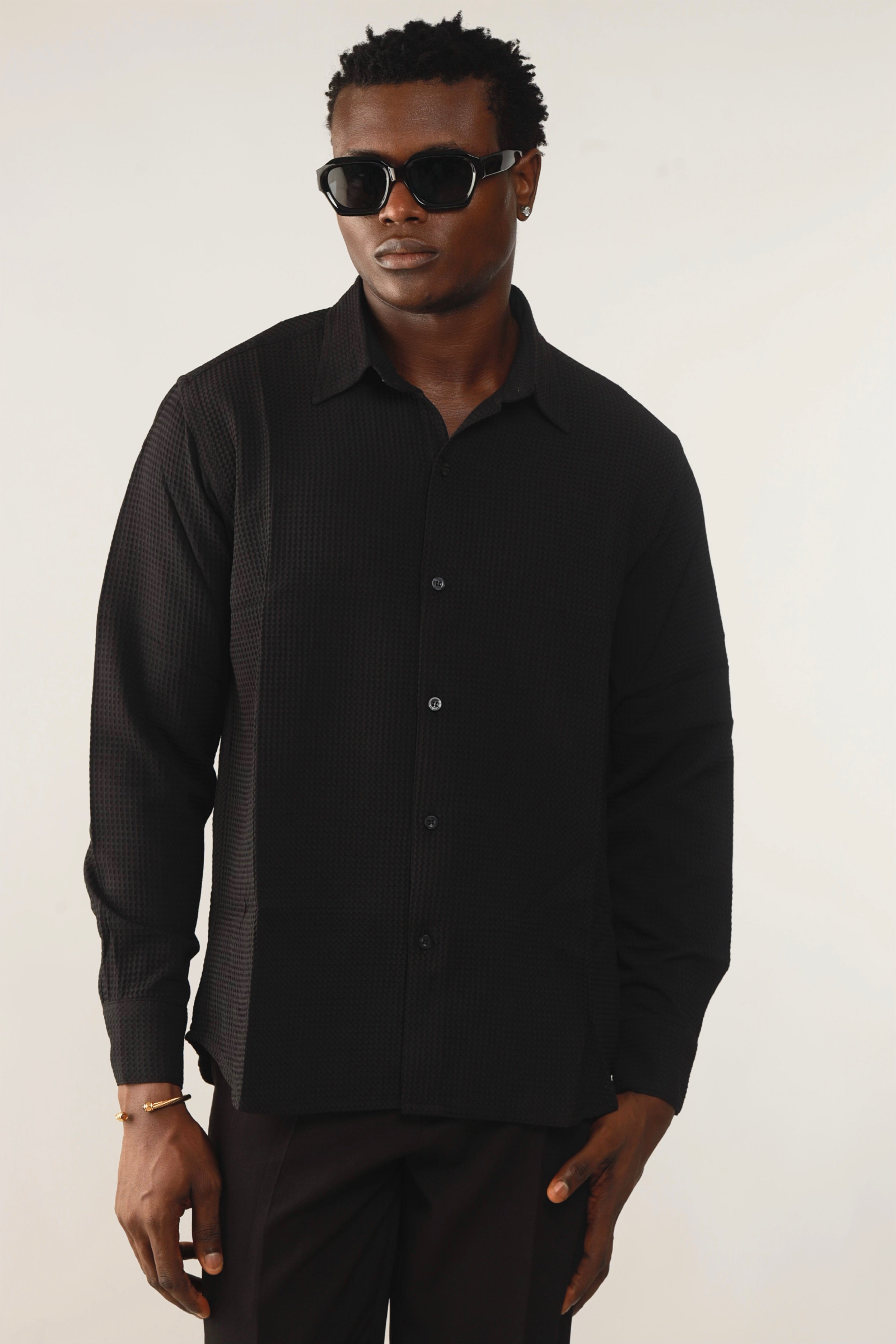 Calida Resort Waffle Print Oxford Shirt - Black