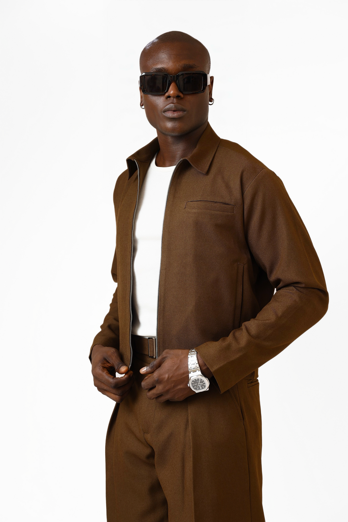 Casey Crop Zipper Jacket - Mocha Brown