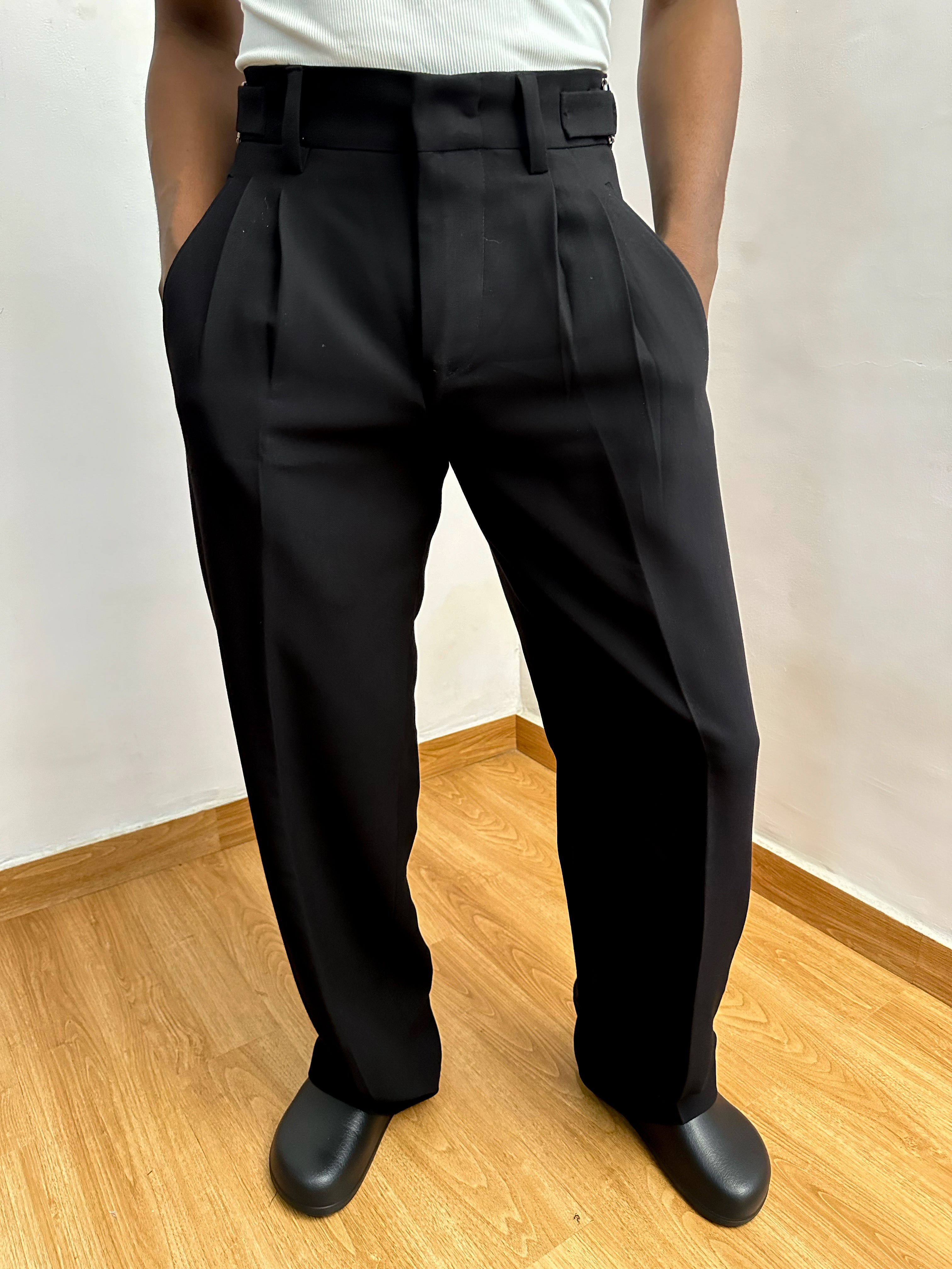 Celia Oxford Pleats Baggy Trouser - Black-7