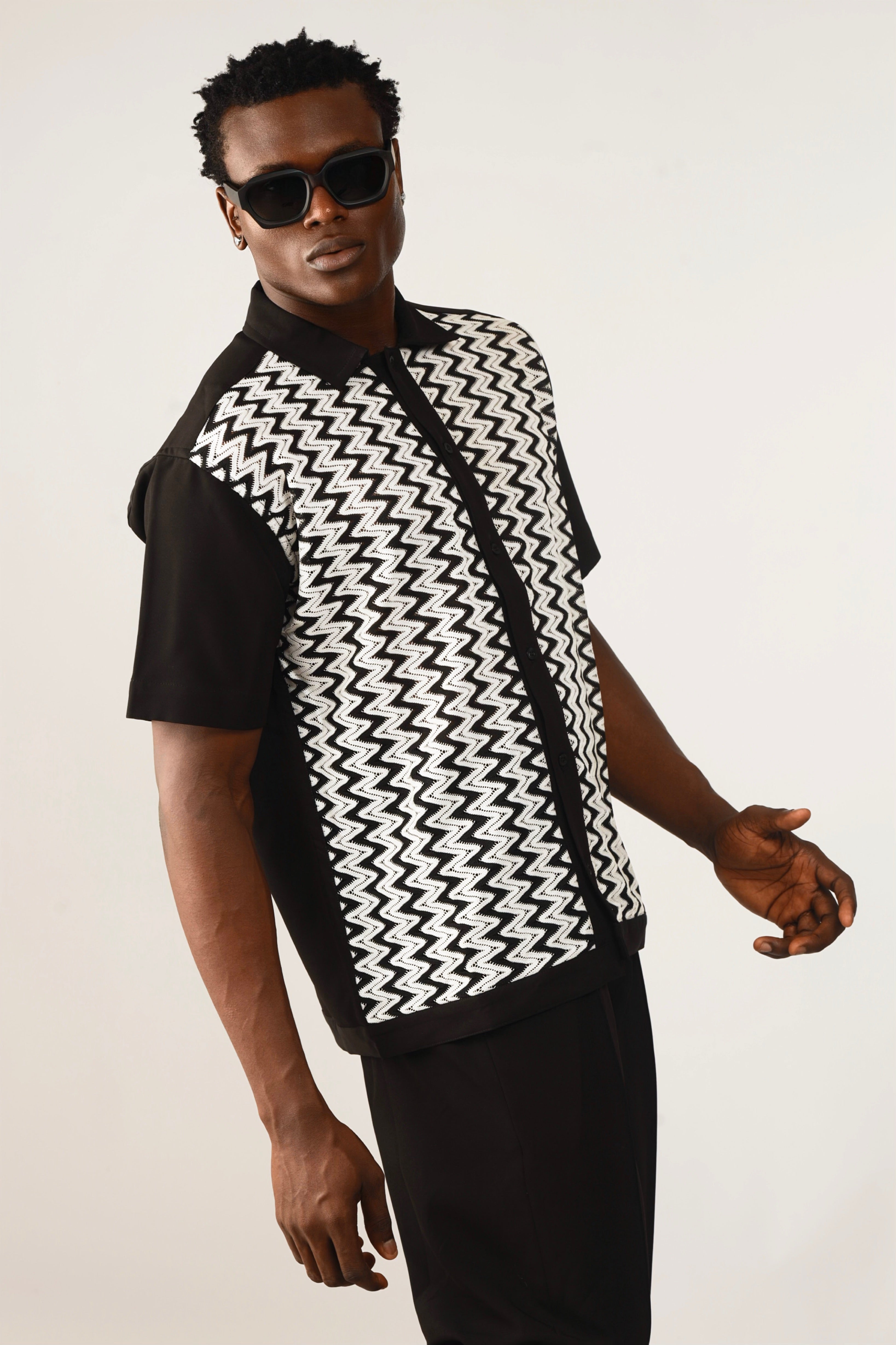 Cleo Resort Lace Print Shirt - Black/White