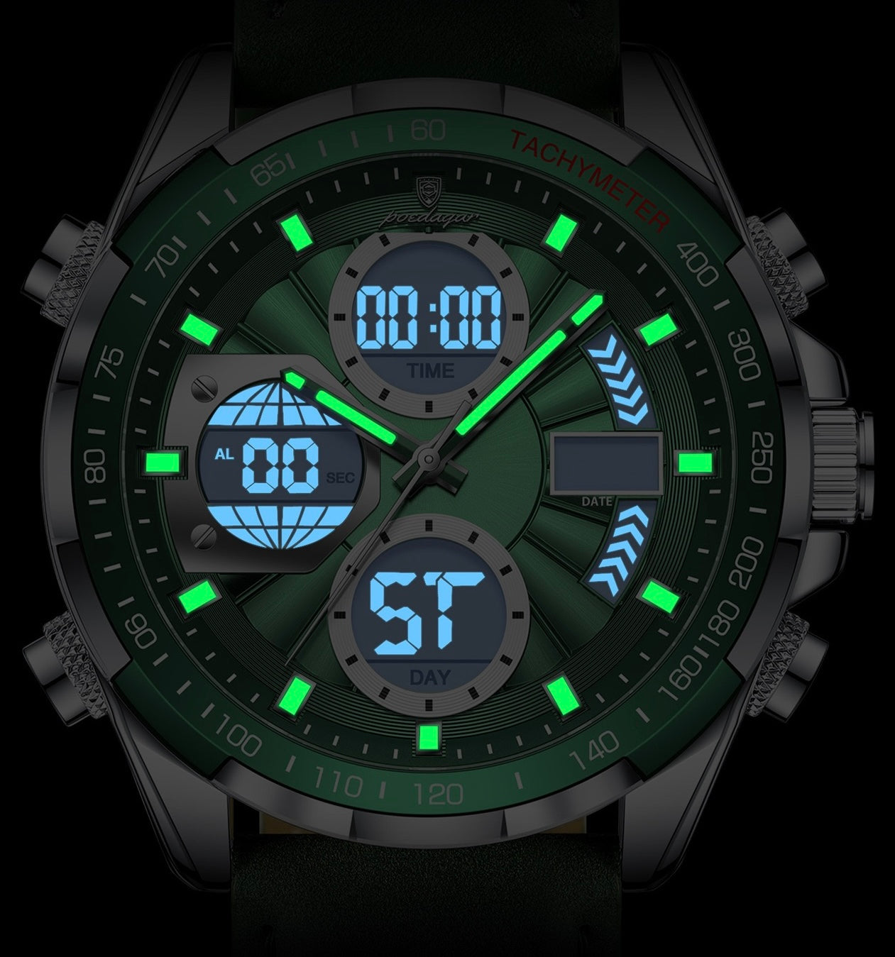 Antoine Chronograph Leather Strap Wristwatch - Green