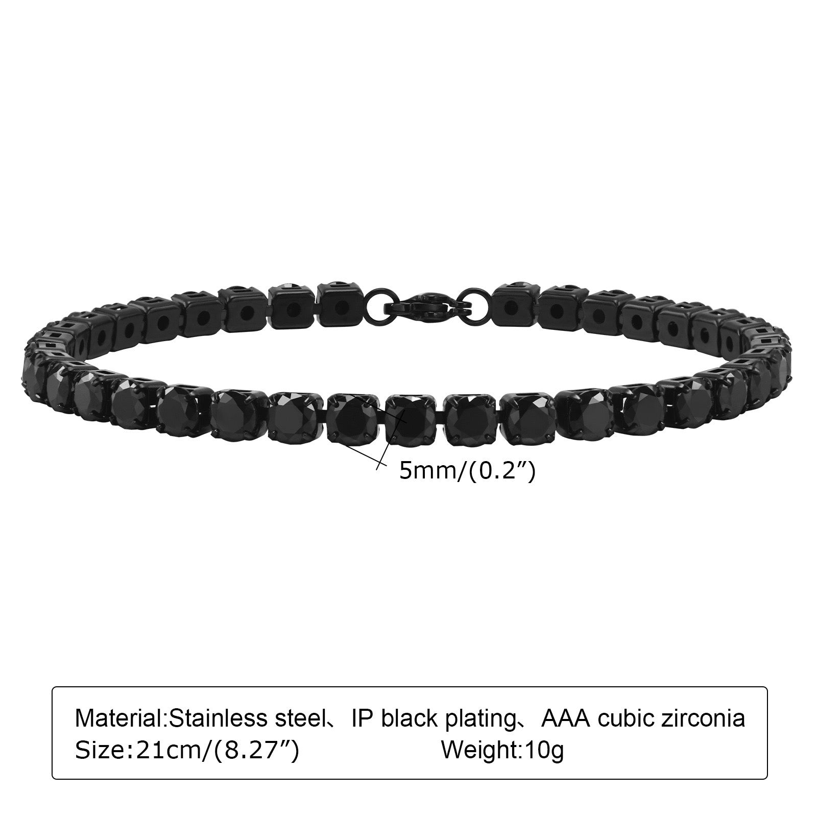 Charles Zirconia Titanium Steel Link Bracelet - Black