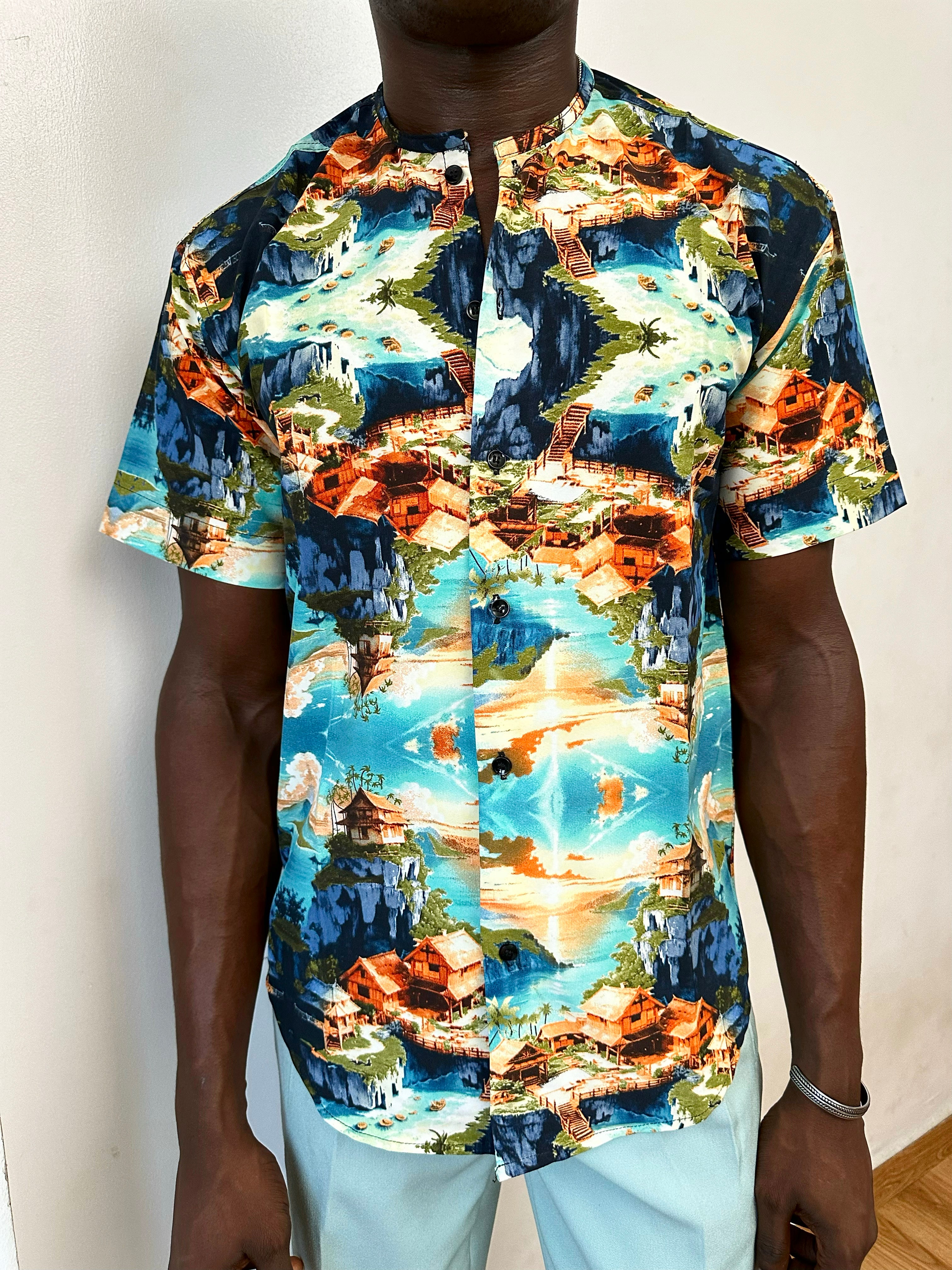 Castiel Relaxed Jungle Print Mandarin Collar Shirt