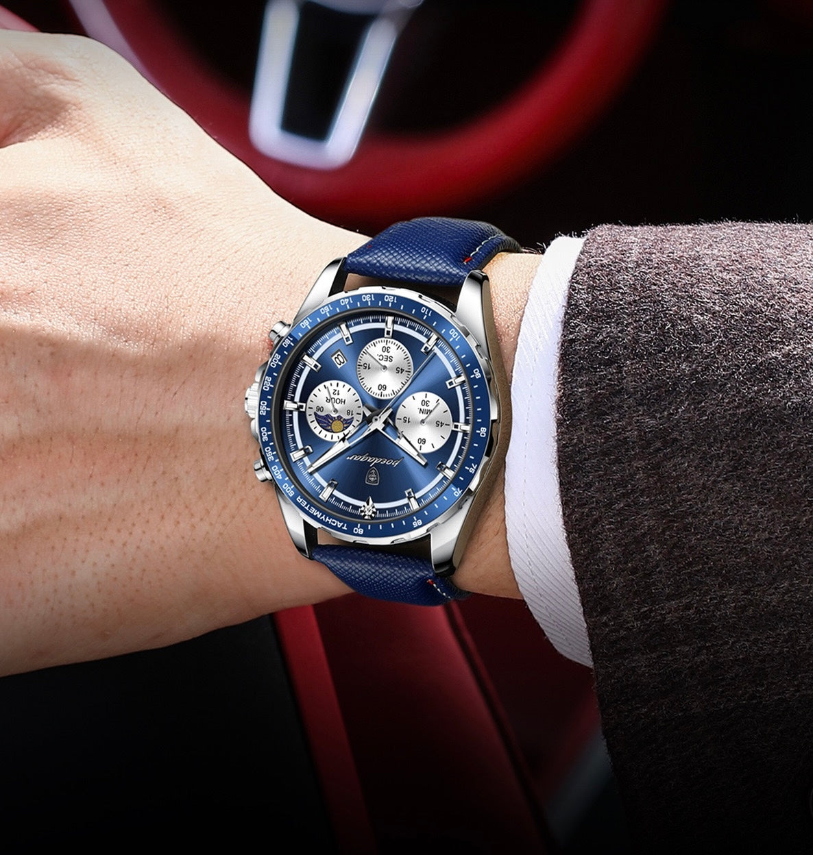 Axel Chronograph Leather Strap Wristwatch - Blue