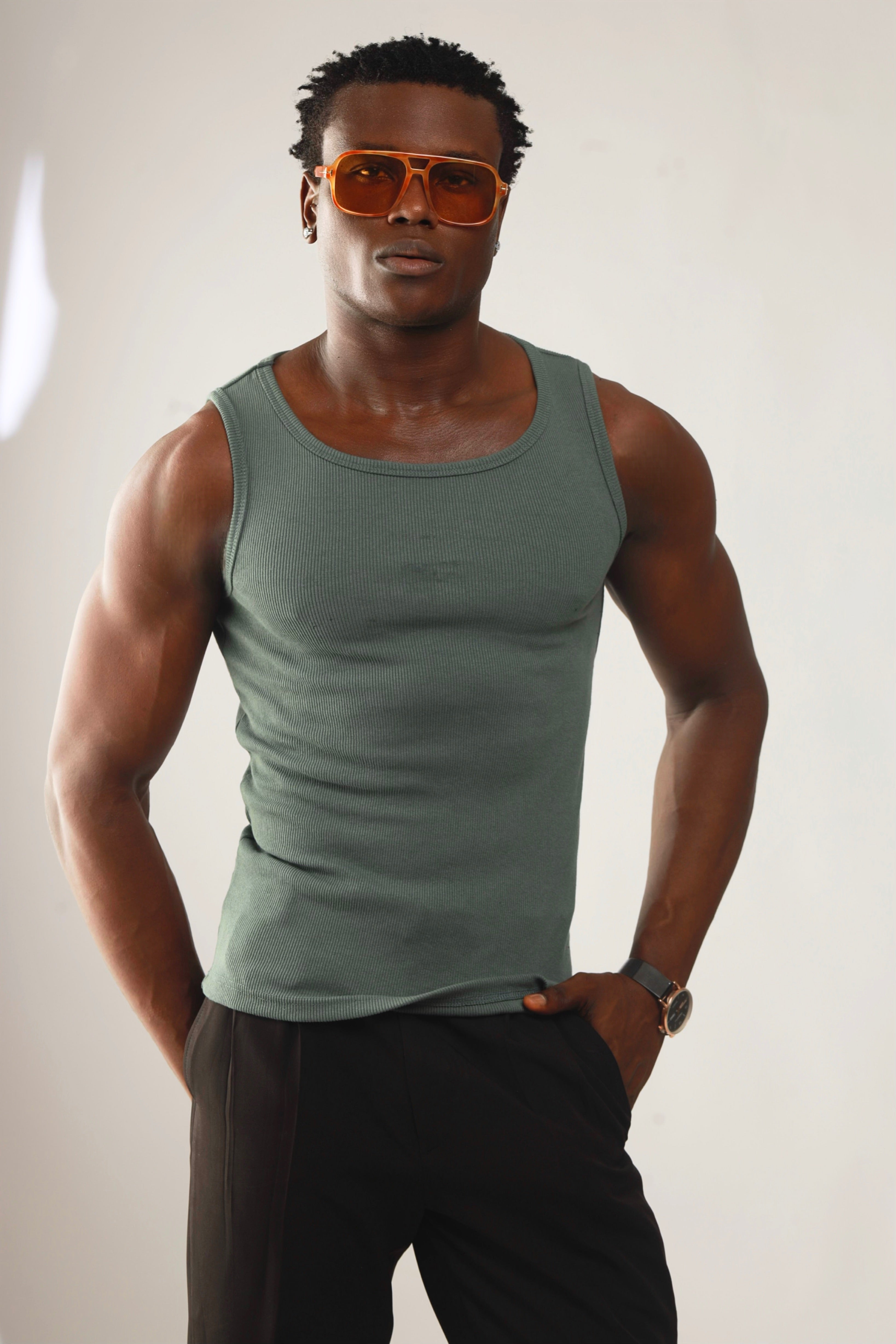Calix Breathable Compression Tank Top (460G)(Premium Quality) - Xanadu Green-6