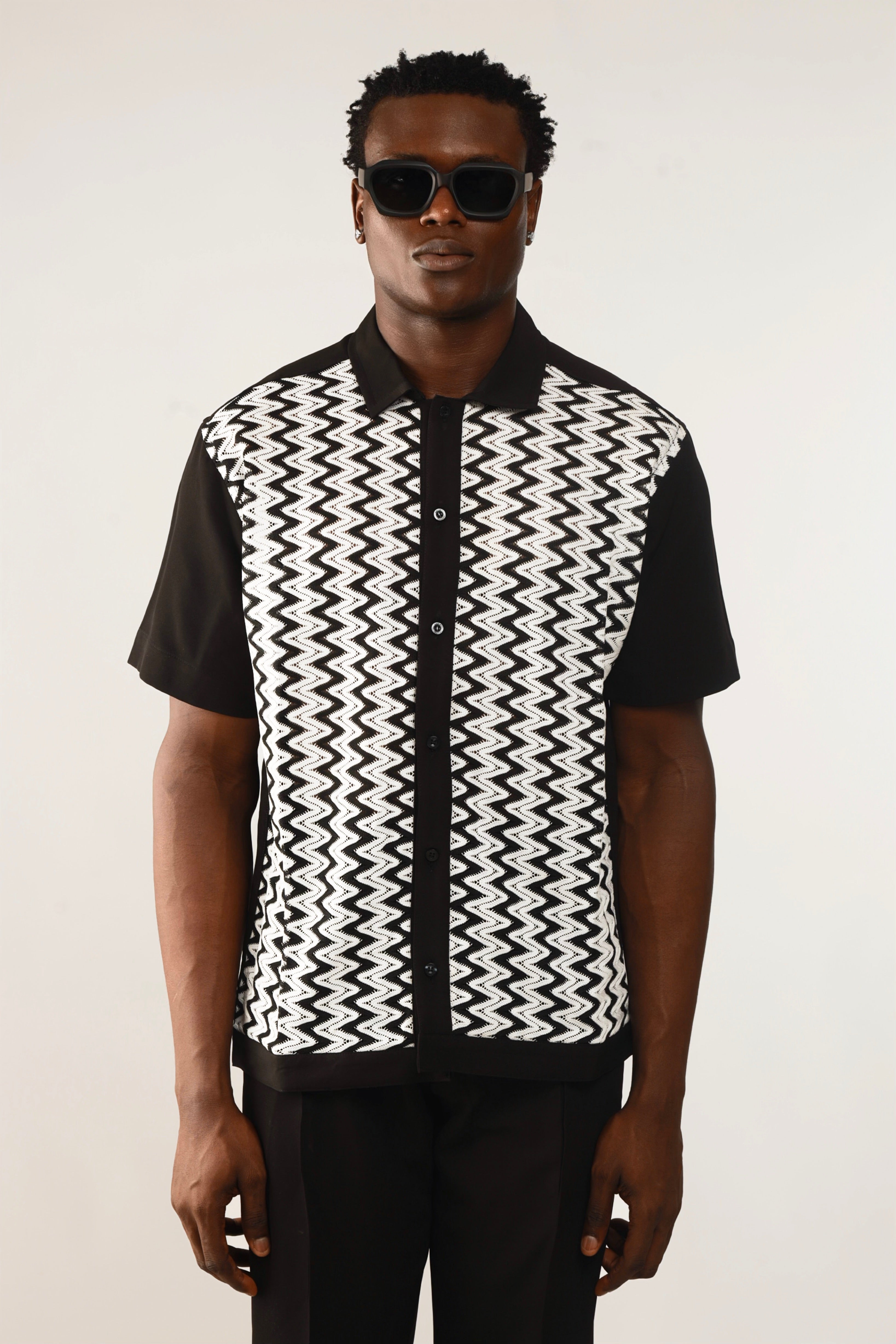 Cleo Resort Lace Print Shirt - Black/White