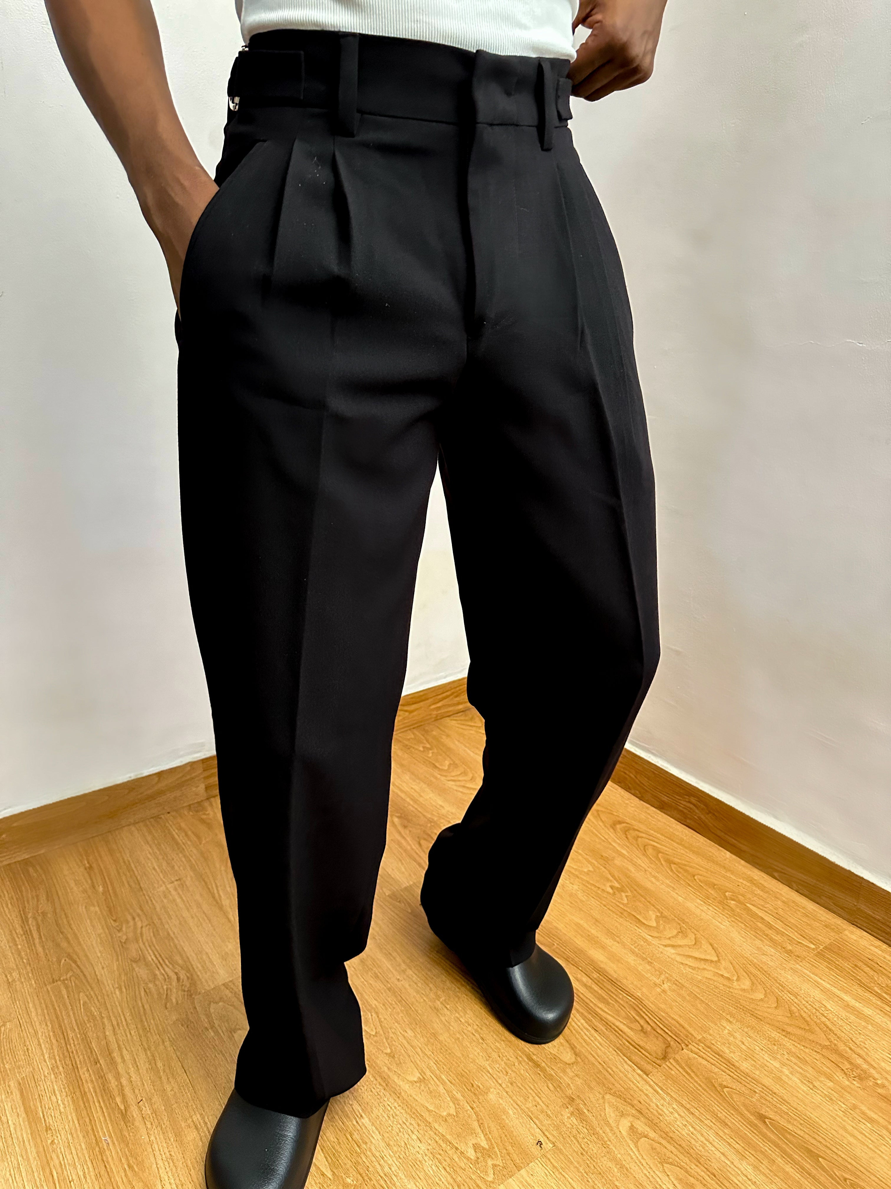 Celia Oxford Pleats Baggy Trouser - Black-11
