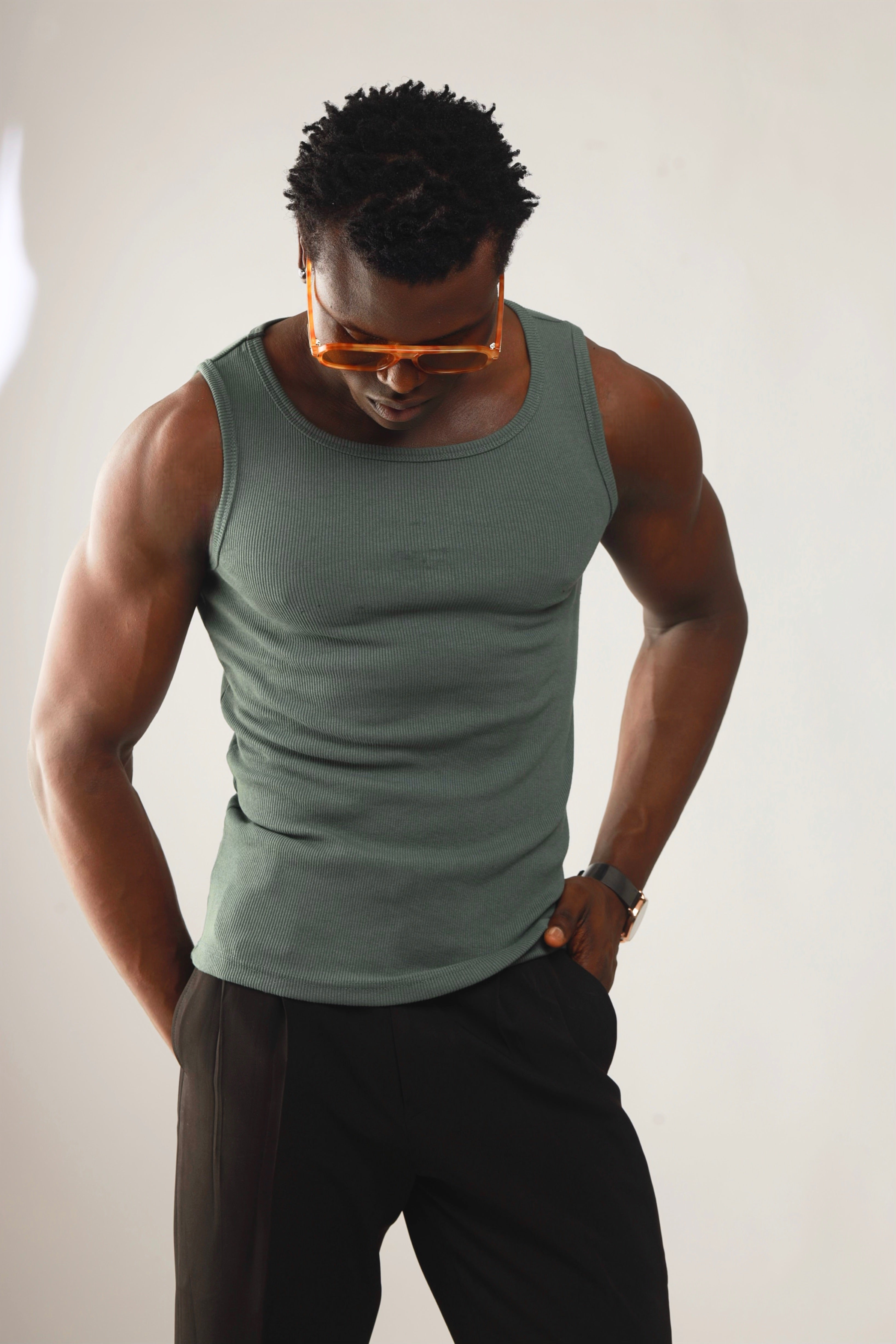 Calix Breathable Compression Tank Top (460G)(Premium Quality) - Xanadu Green-7