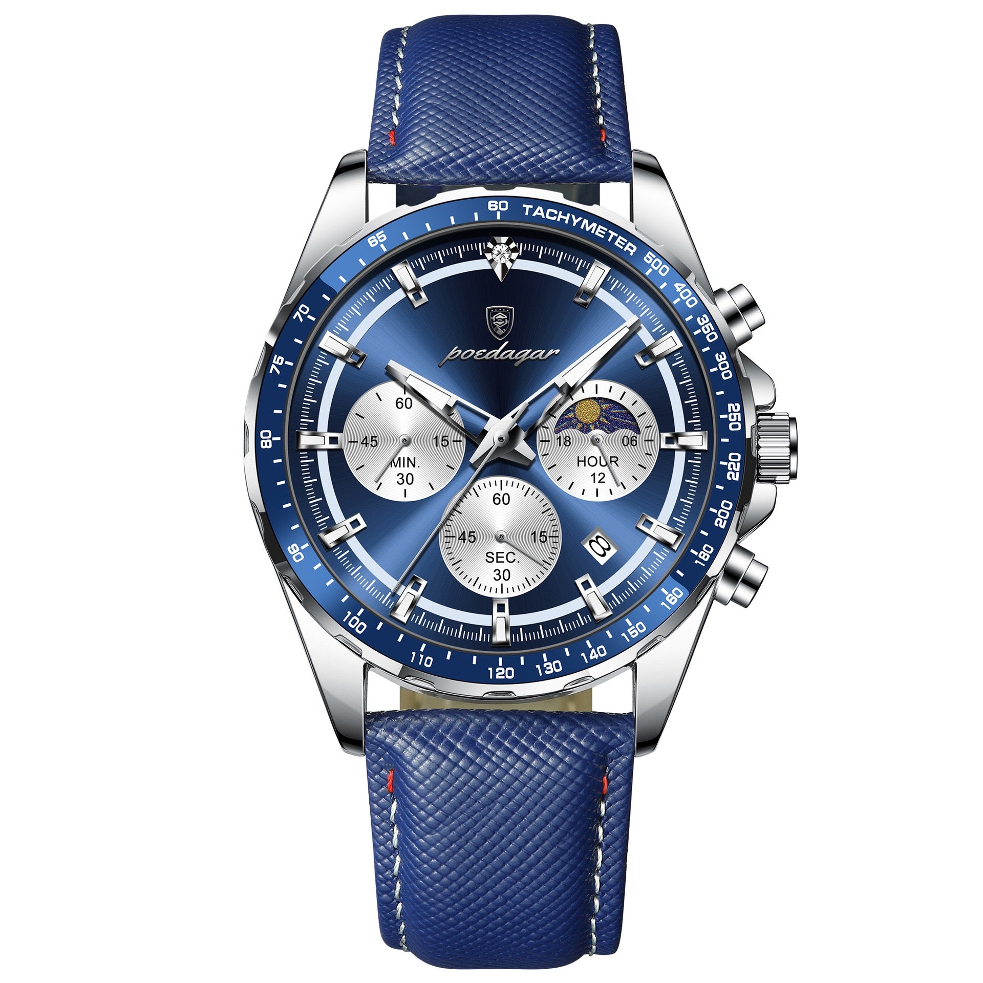 Axel Chronograph Leather Strap Wristwatch - Blue