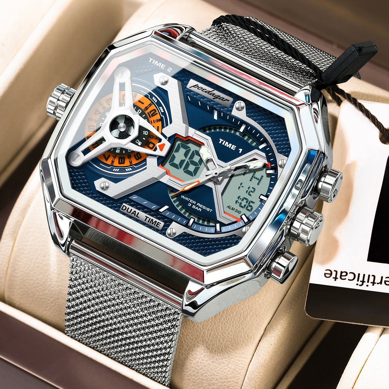 Amir Chronograph Stainless Steel Wristwatch - Silver/Blue