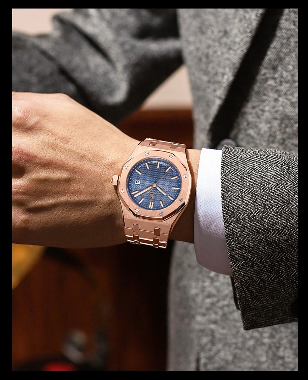 Adeline Stainless Wristwatch - Rose Gold/Blue-14