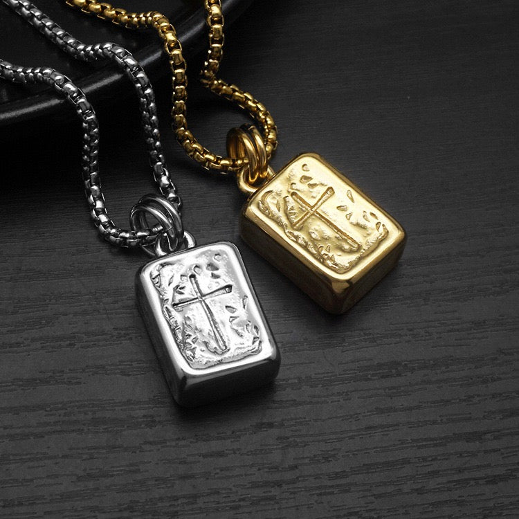 Ace Embed Cross Necklace - Silver