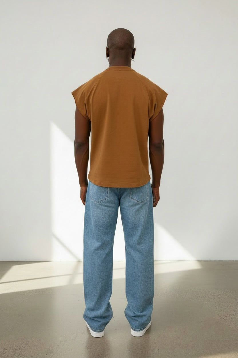 Callie 2.0 310GSM Raglan Raw-Hem Tank Top (Premium Quality) - Burnt Brown