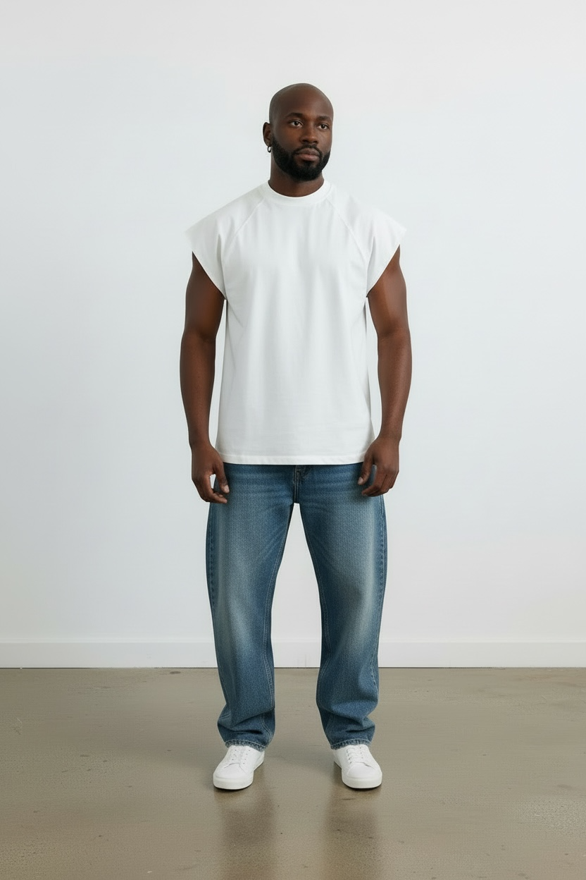 Callie 2.0 310GSM Raglan Raw-Hem Tank Top (Premium Quality) - White