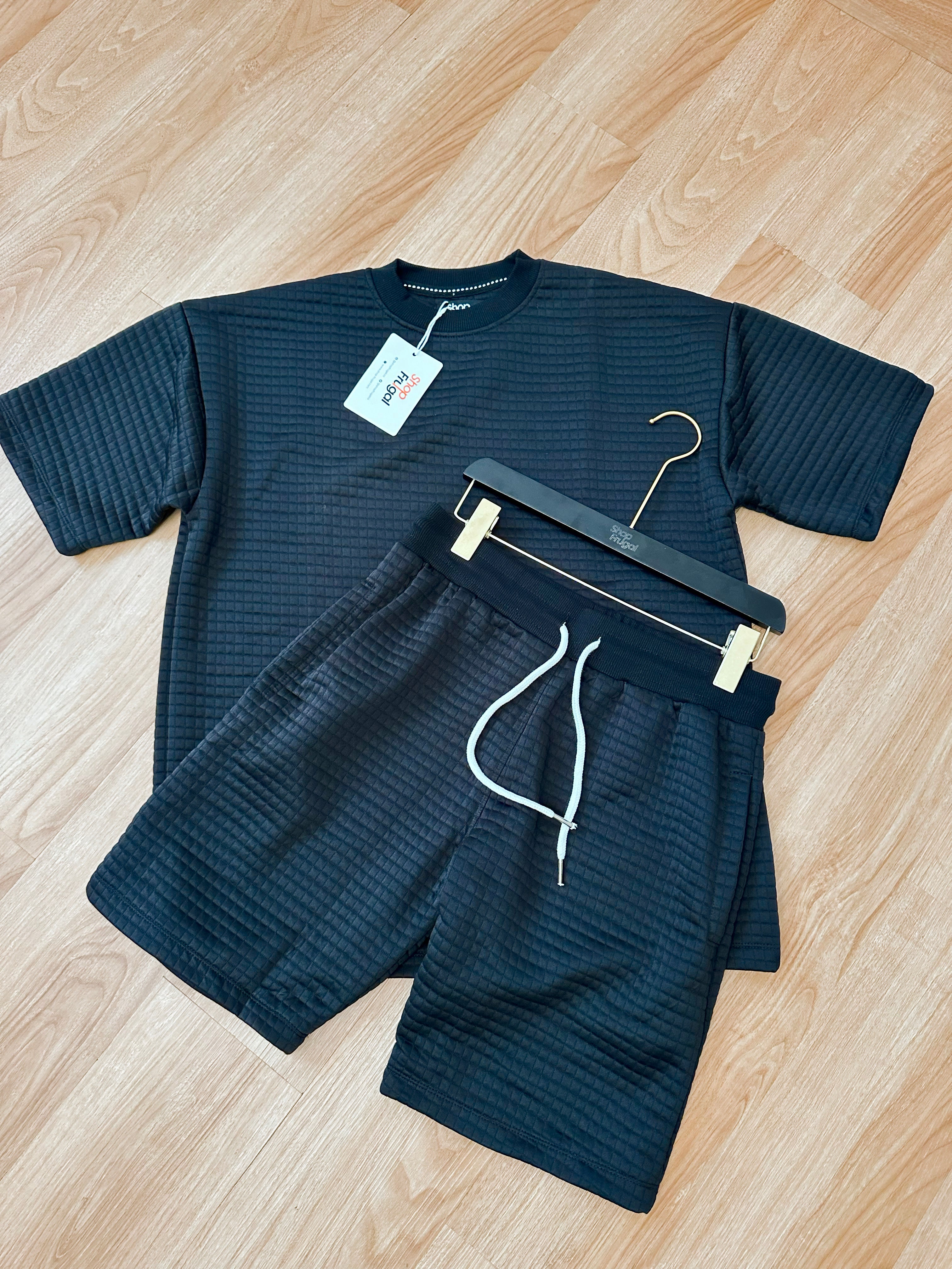 Carly Waffle Knit Boxy Fit Cotton Two Piece Set - (Tshirt & Short)