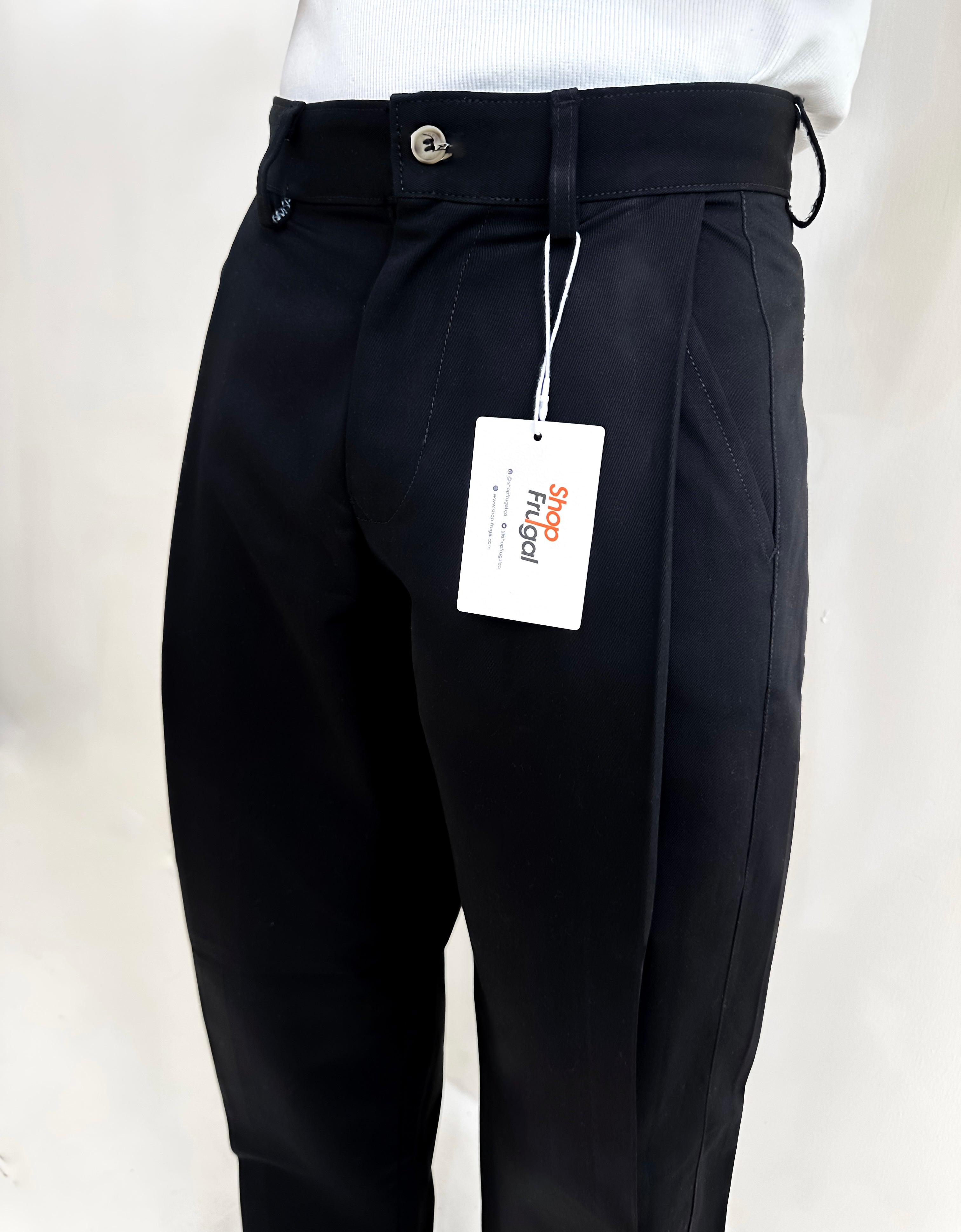 Carlo Oxford Wide-Leg Boxy Pleated Trouser - Black