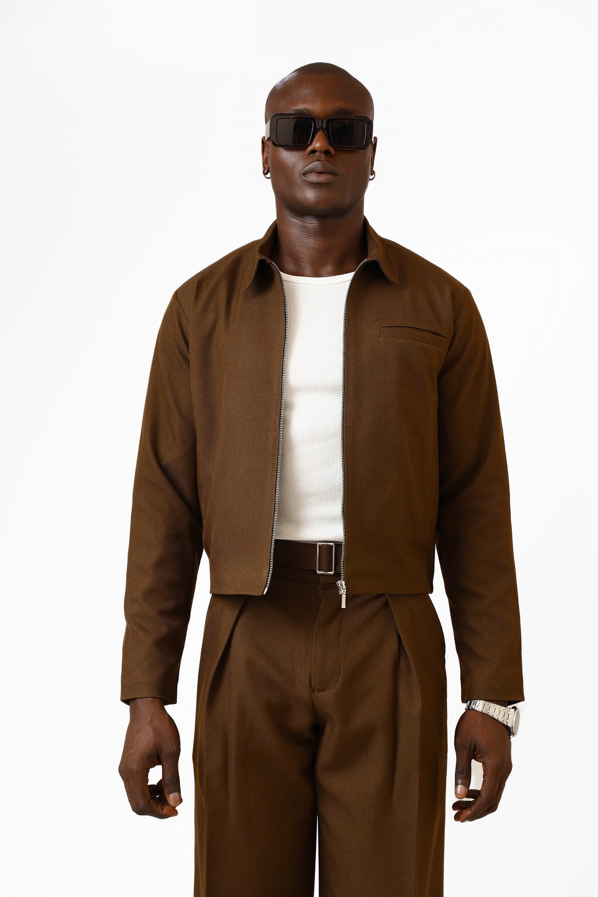 Casey Crop Zipper Jacket - Mocha Brown-4