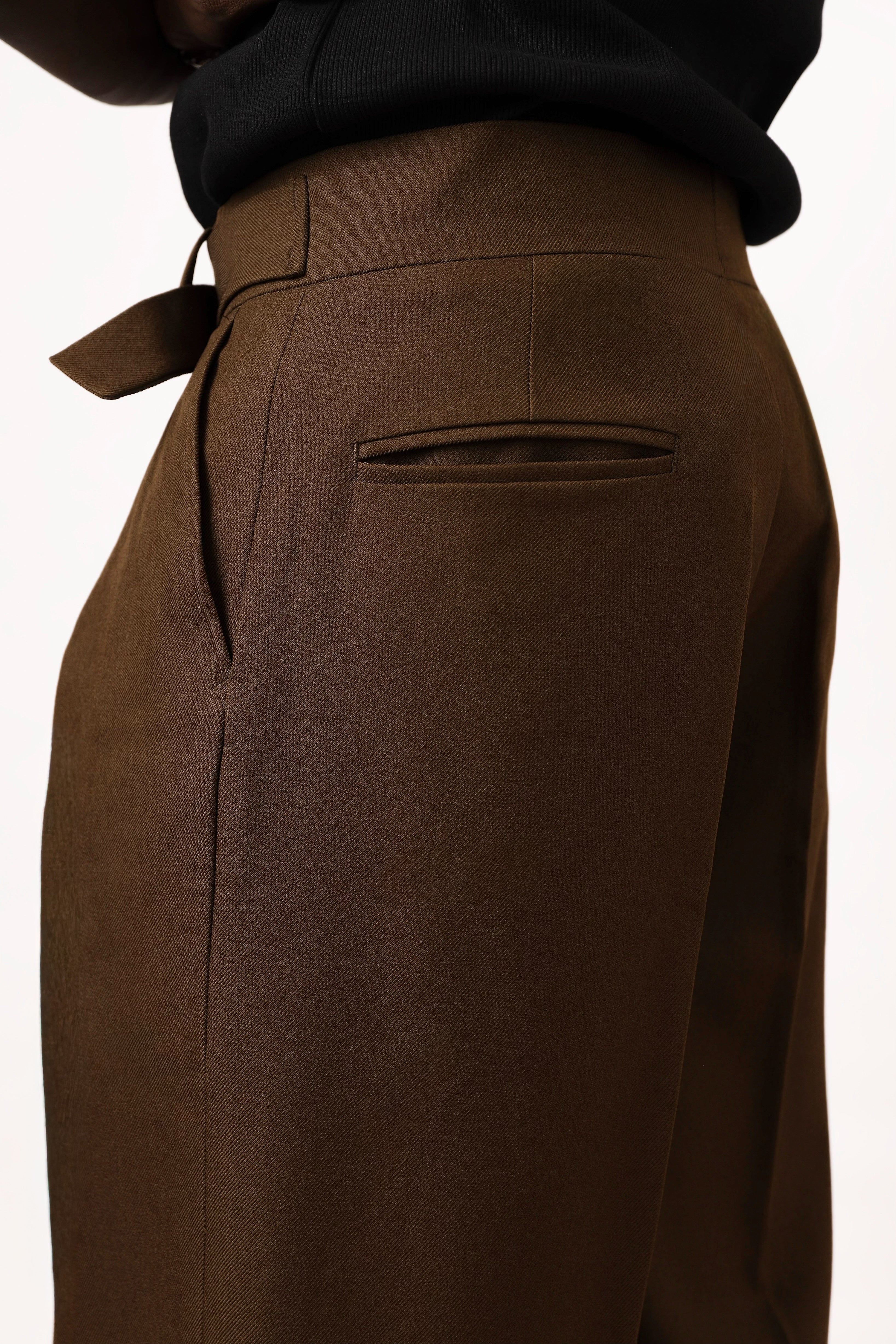 Casey Oxford Pleated Trouser - Mocha Brown