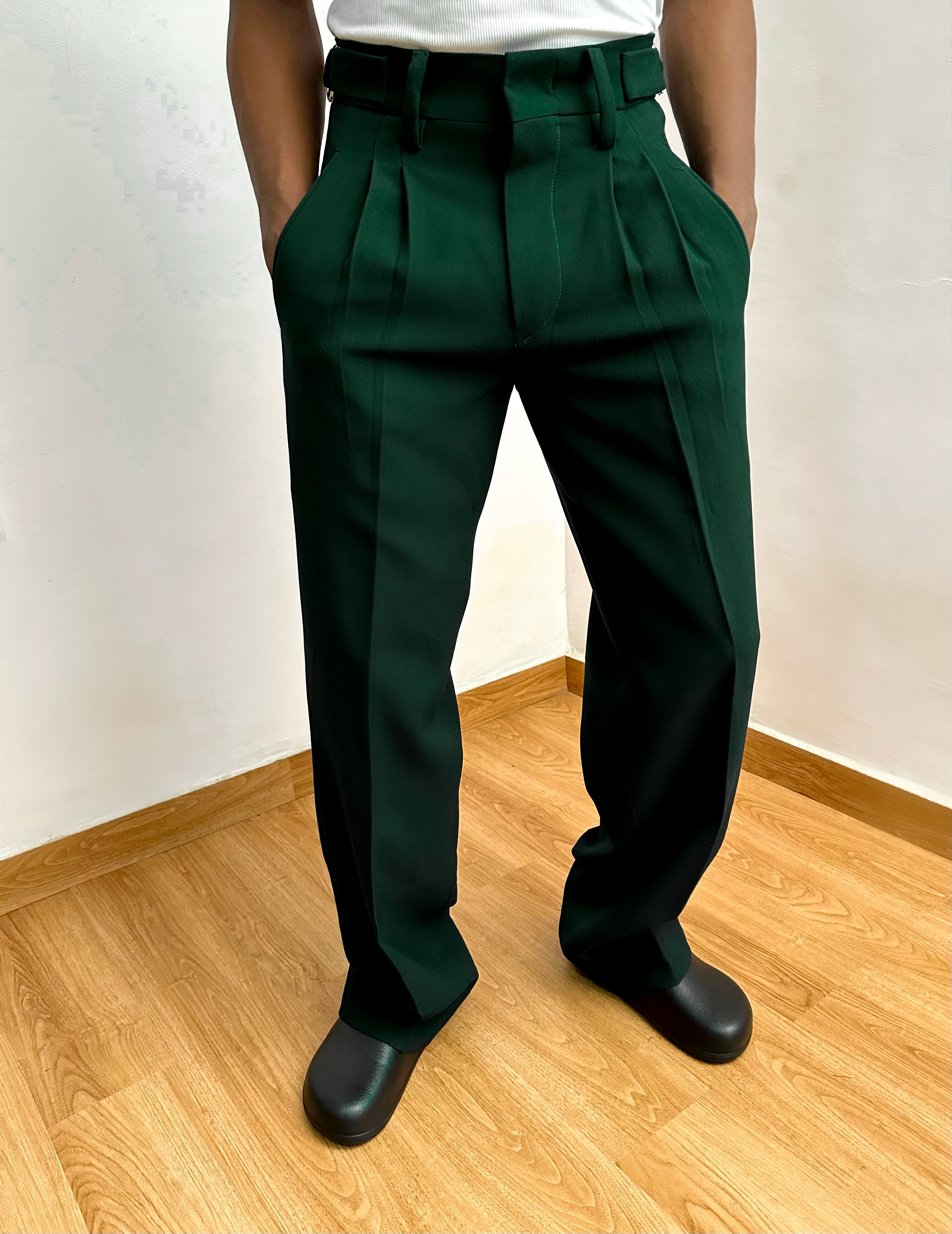 Celia Oxford Pleats Baggy Trouser - Emerald Green-1