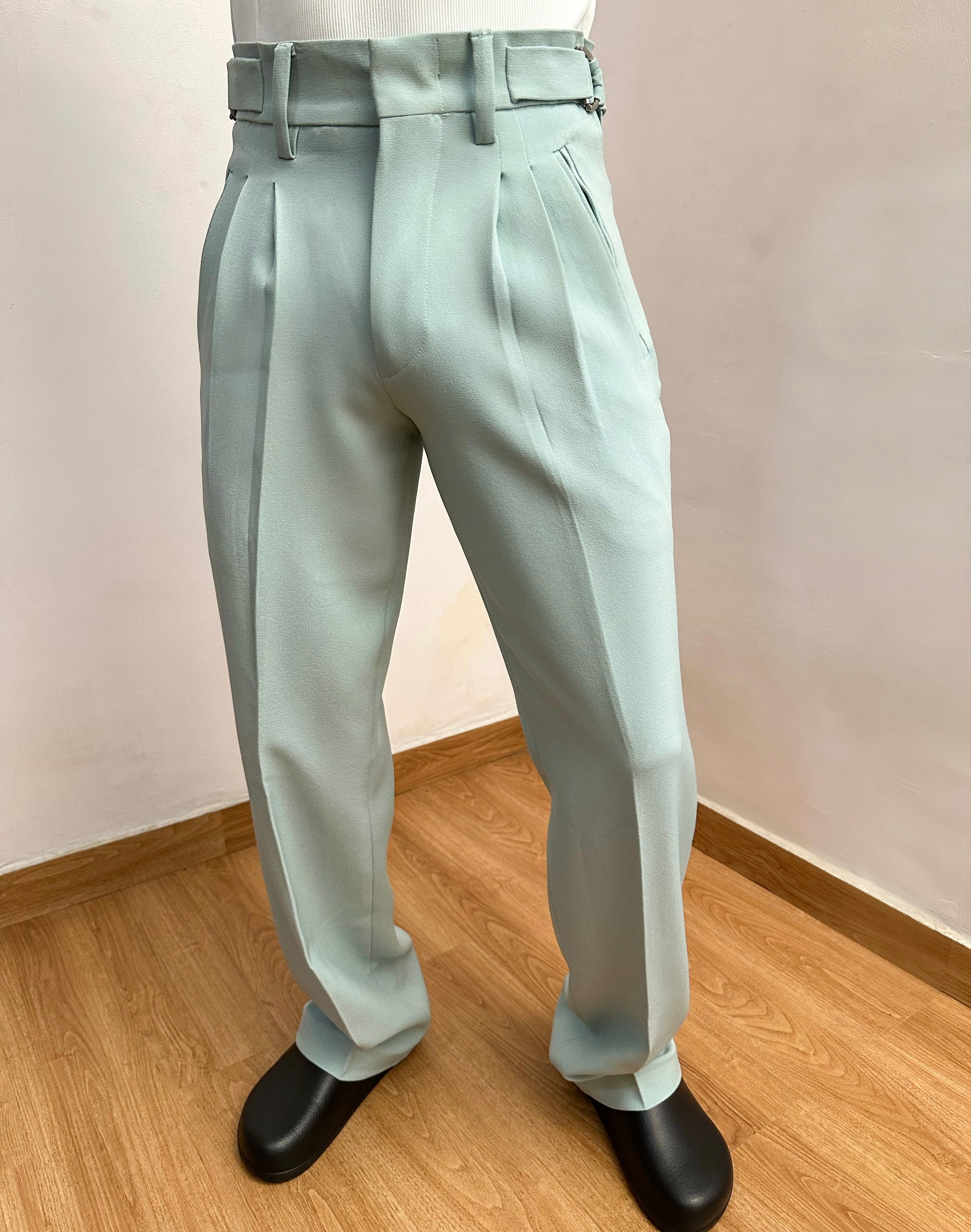 Celia Oxford Pleats Baggy Trouser - Mint Green-7