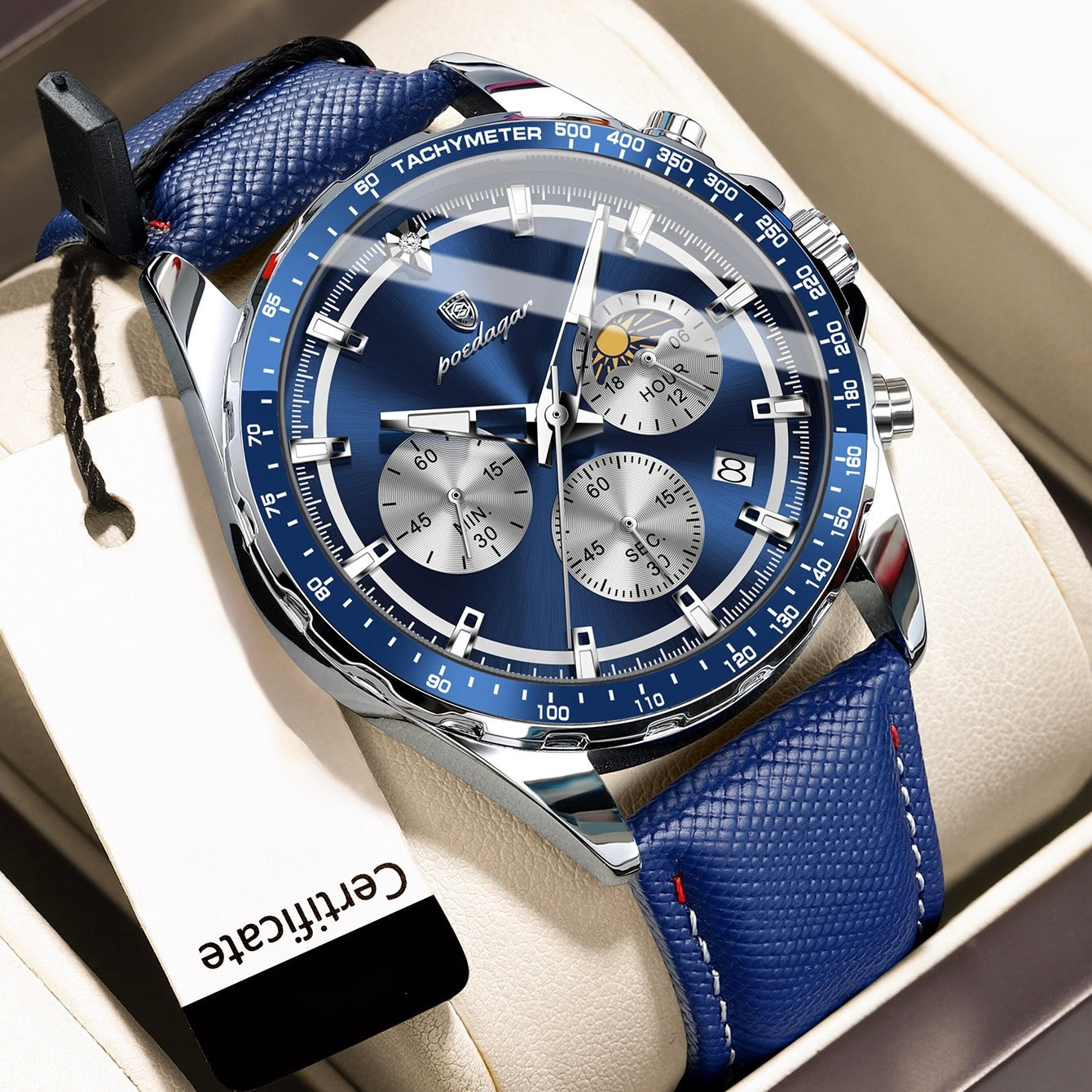 Axel Chronograph Leather Strap Wristwatch - Blue