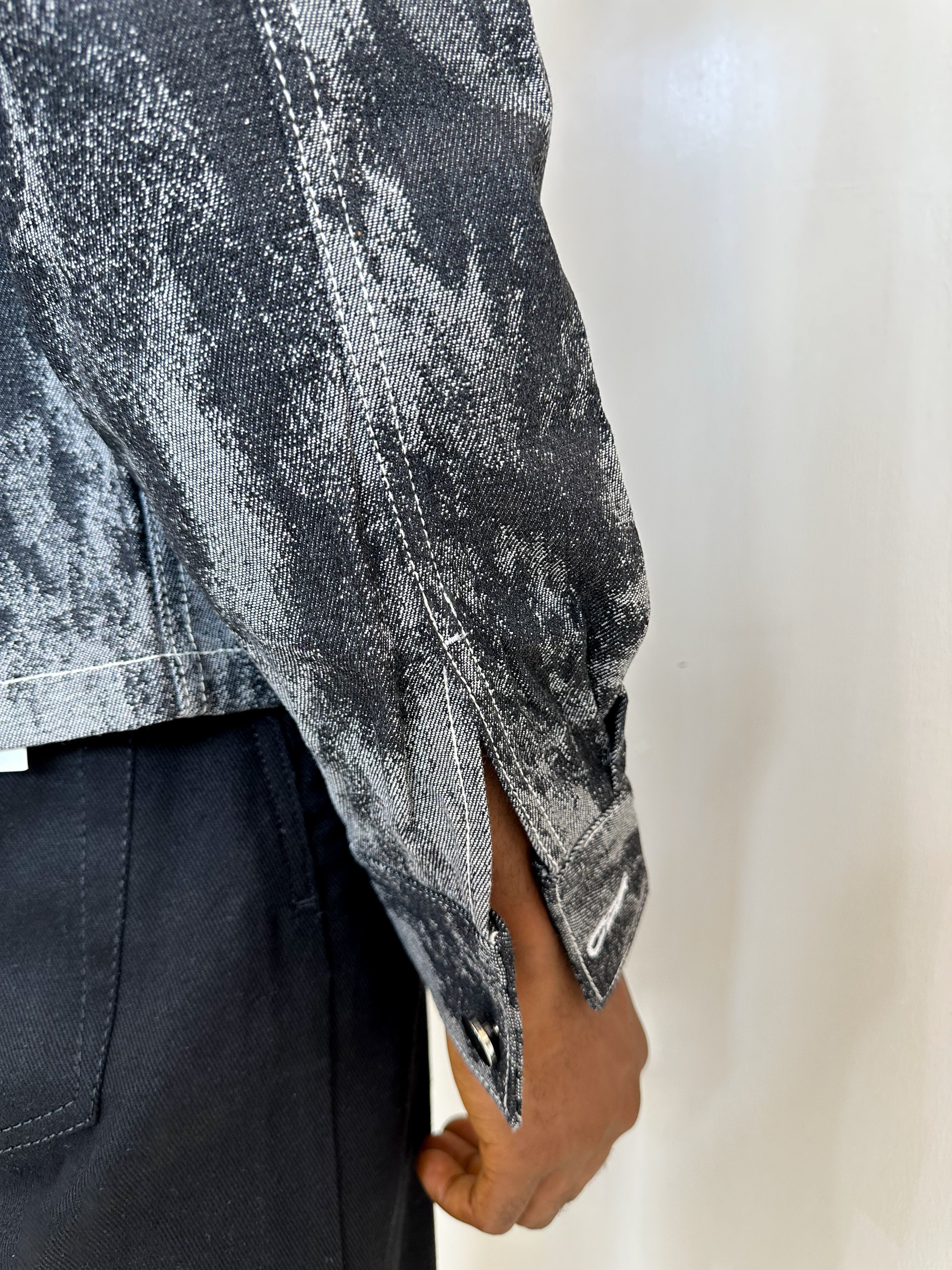 Callie Jacquard Denim Shacket - Black