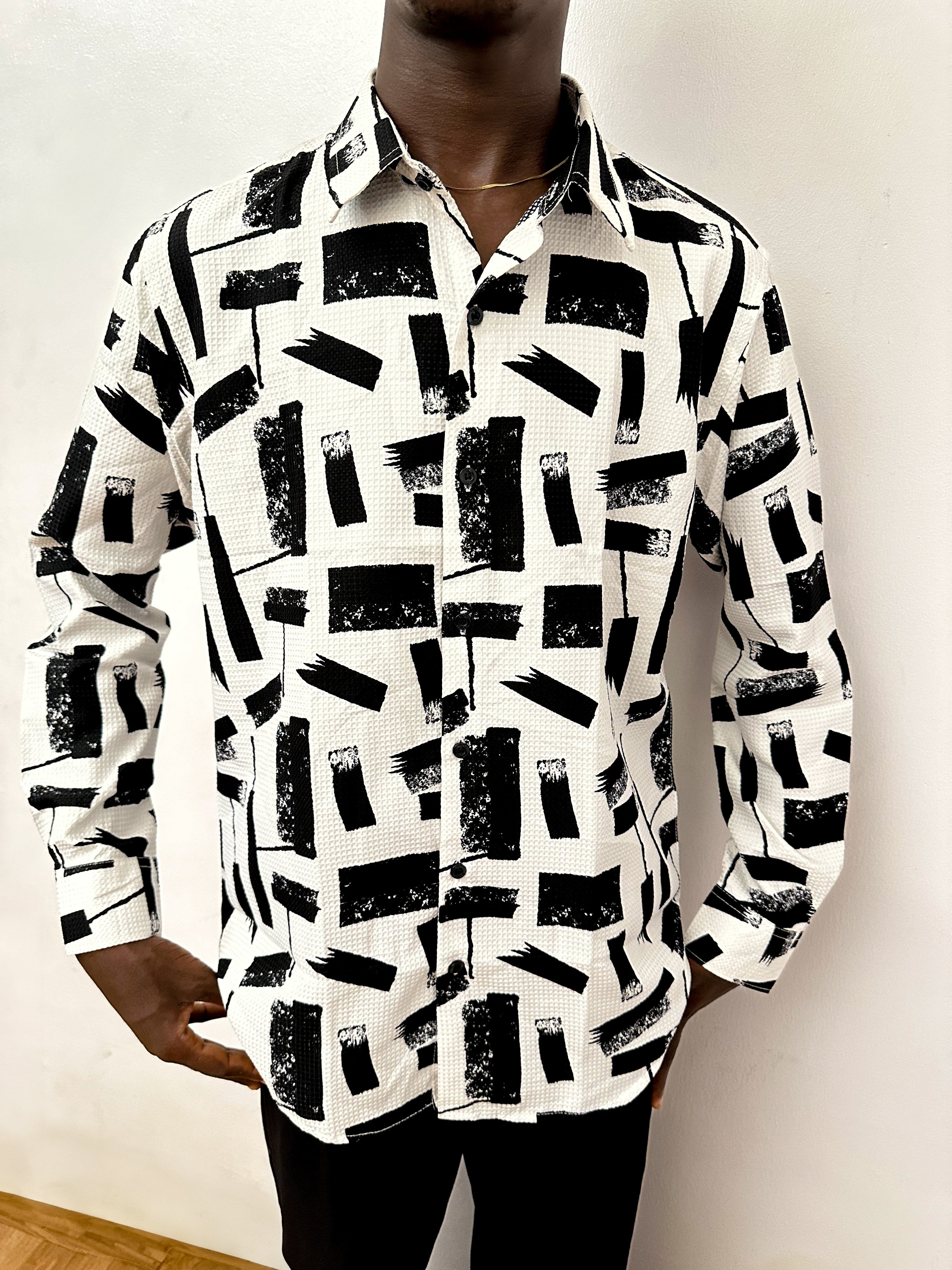 Cauis Stroke Waffle Print Longsleeve Shirt - White-3