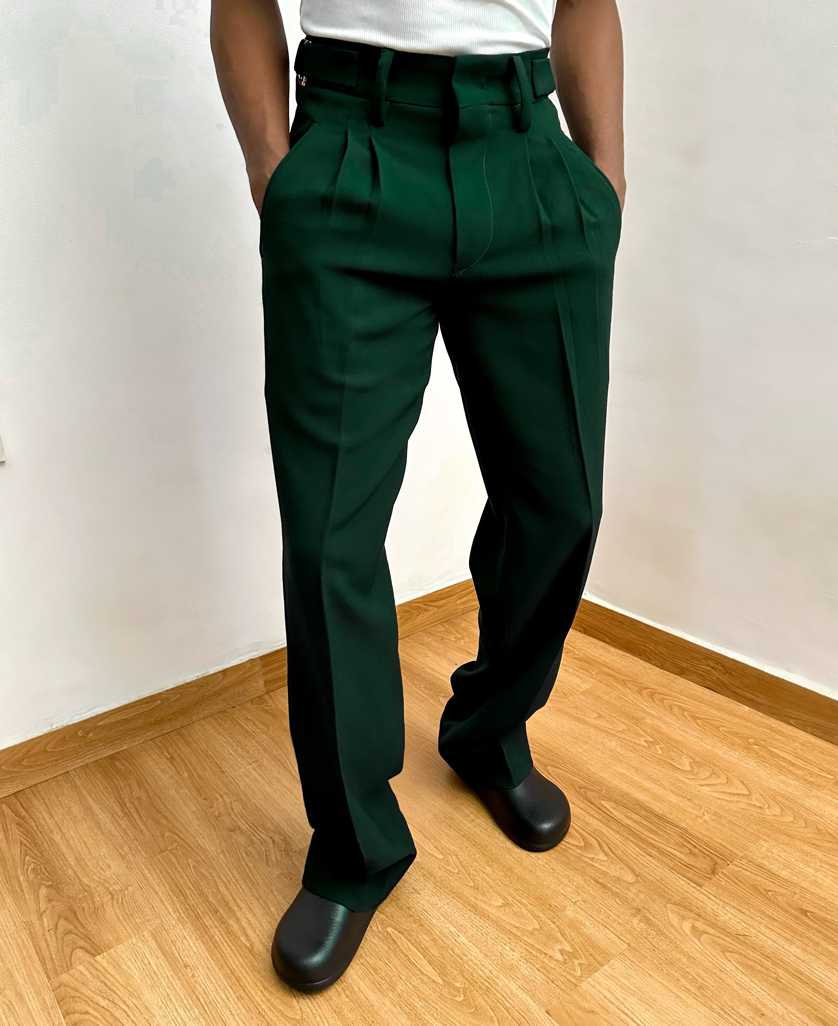 Celia Oxford Pleats Baggy Trouser - Emerald Green-3