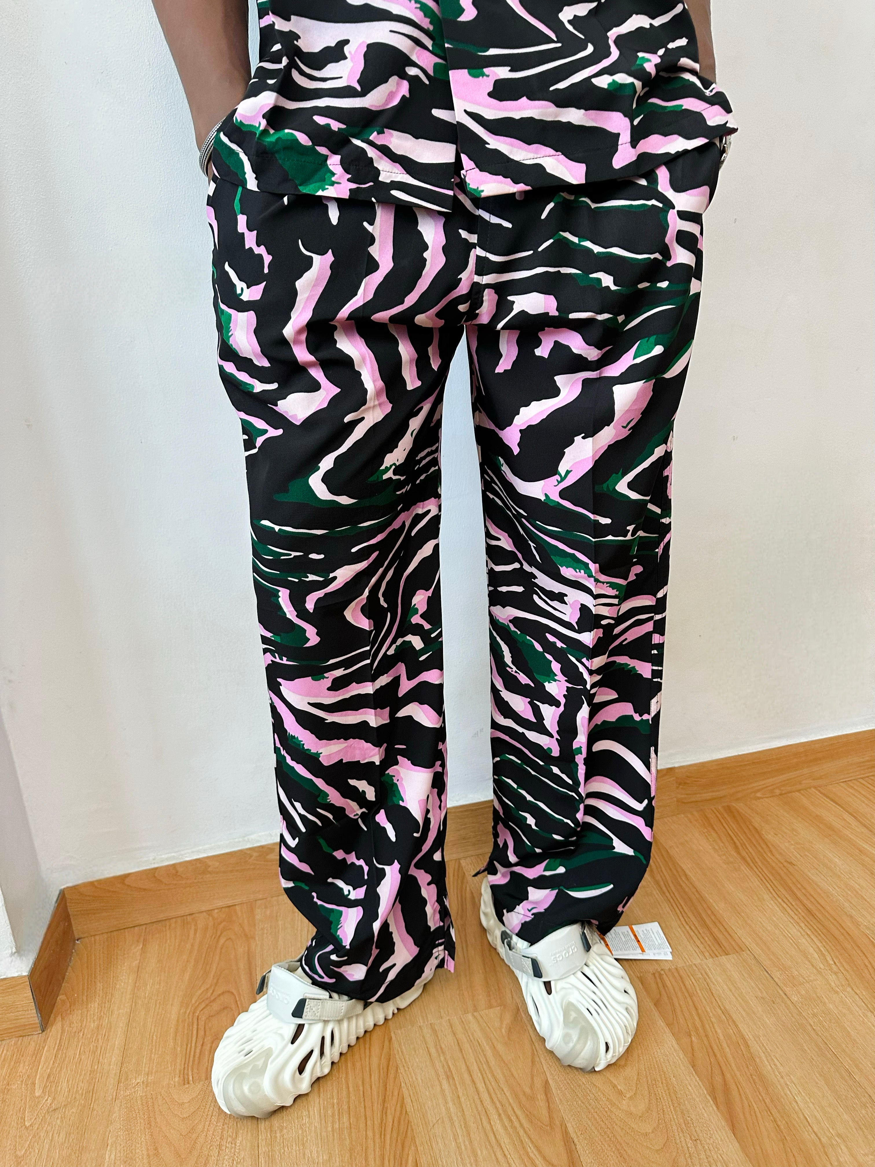 Chevelle Relaxed Abstract Zebra Print Two Piece Set (Cuban Shirt & Trouser)