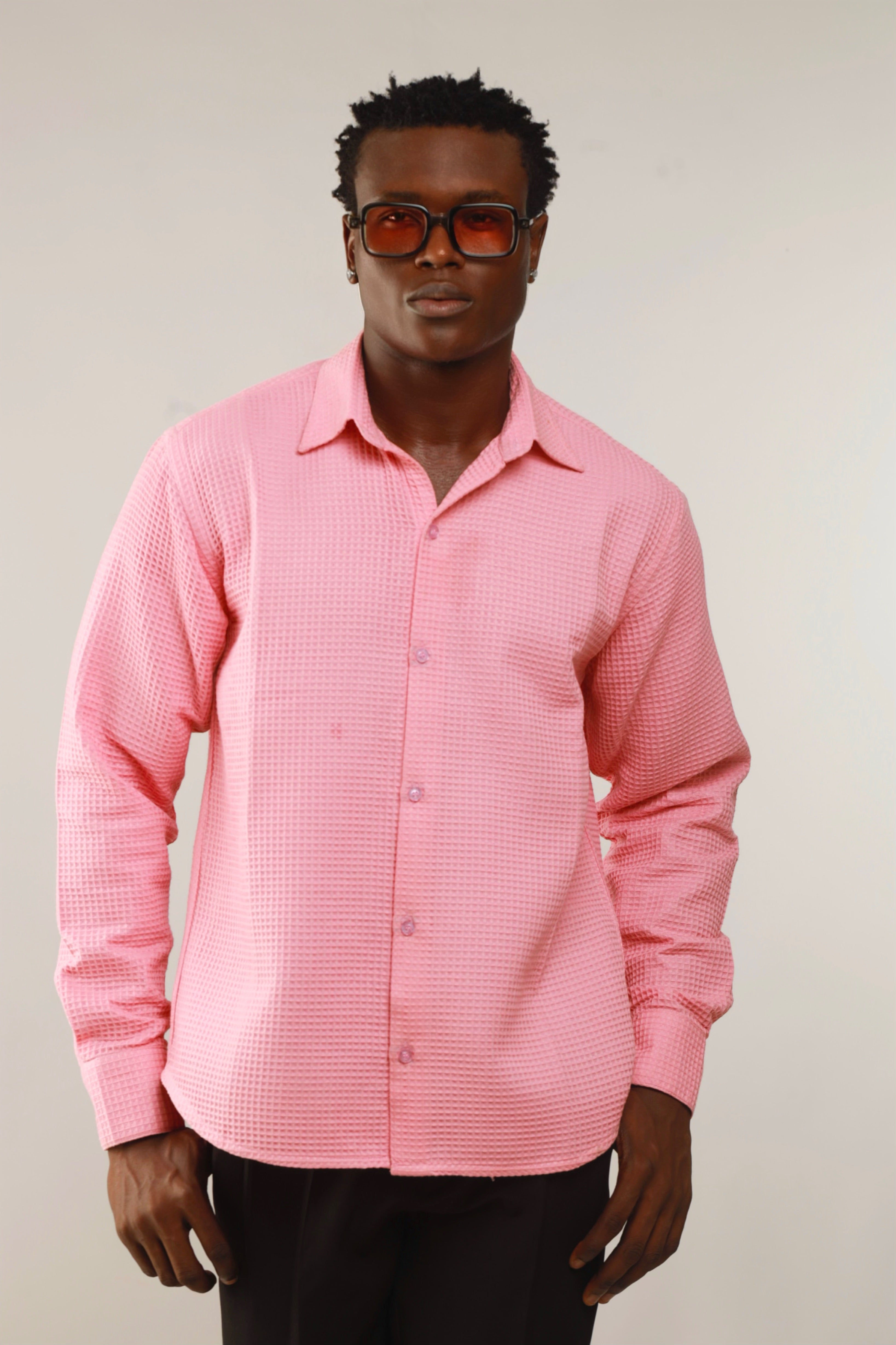 Calida Resort Waffle Print Oxford Shirt - Pink