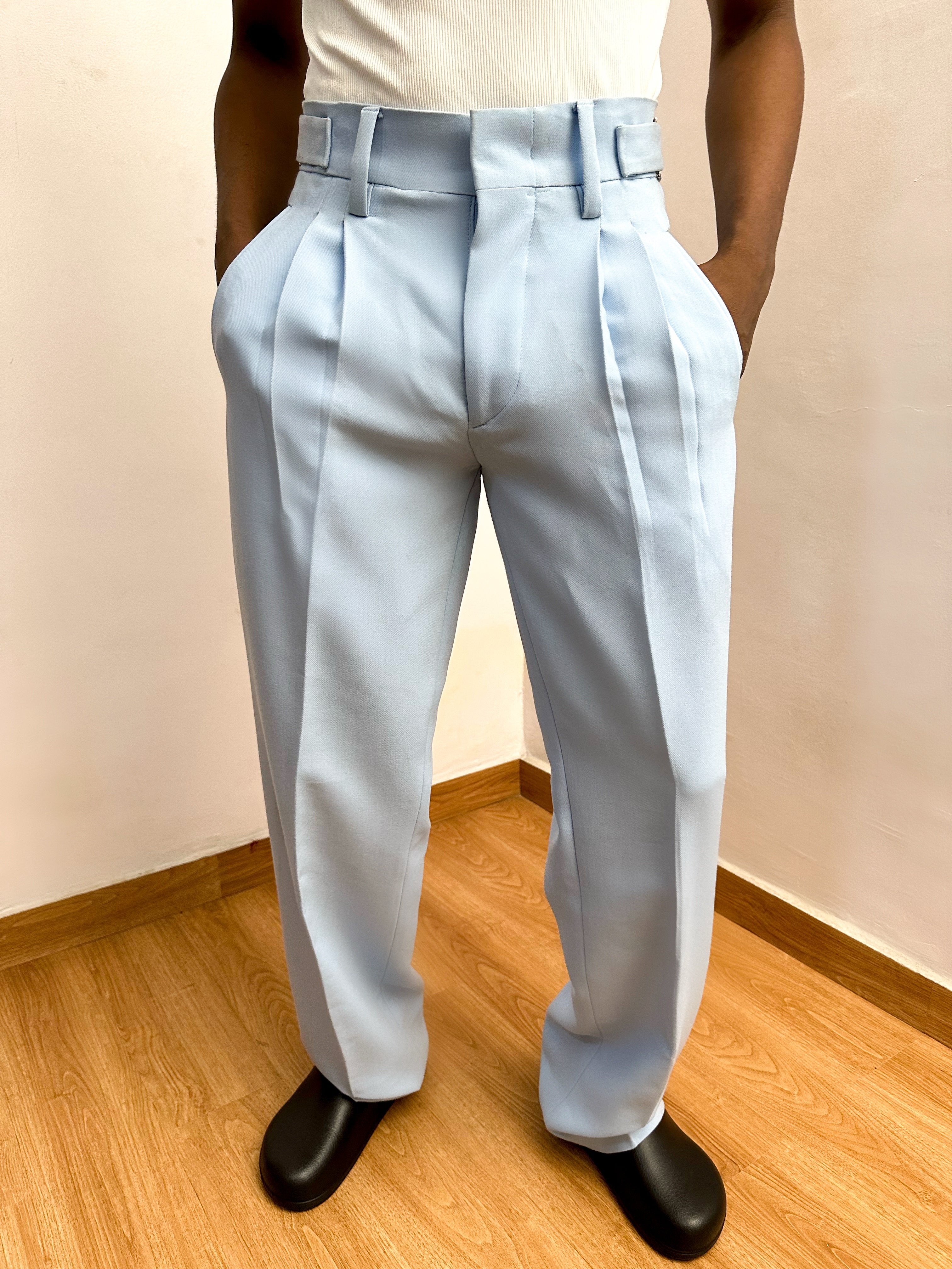 Celia Oxford Pleats Baggy Trouser - Sky Blue