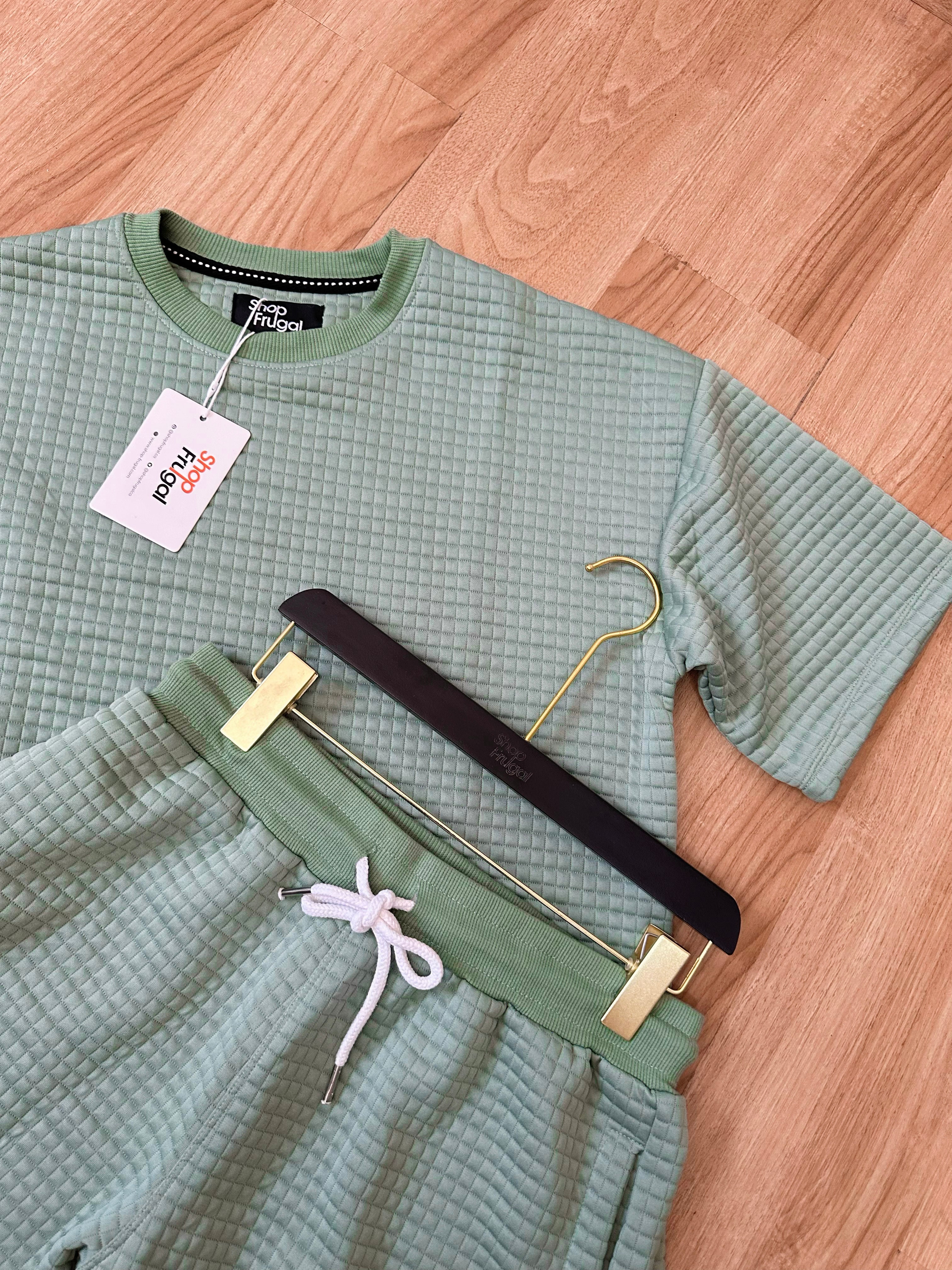 Carly Waffle Knit Boxy Fit Cotton Two Piece Set - (Tshirt & Short)