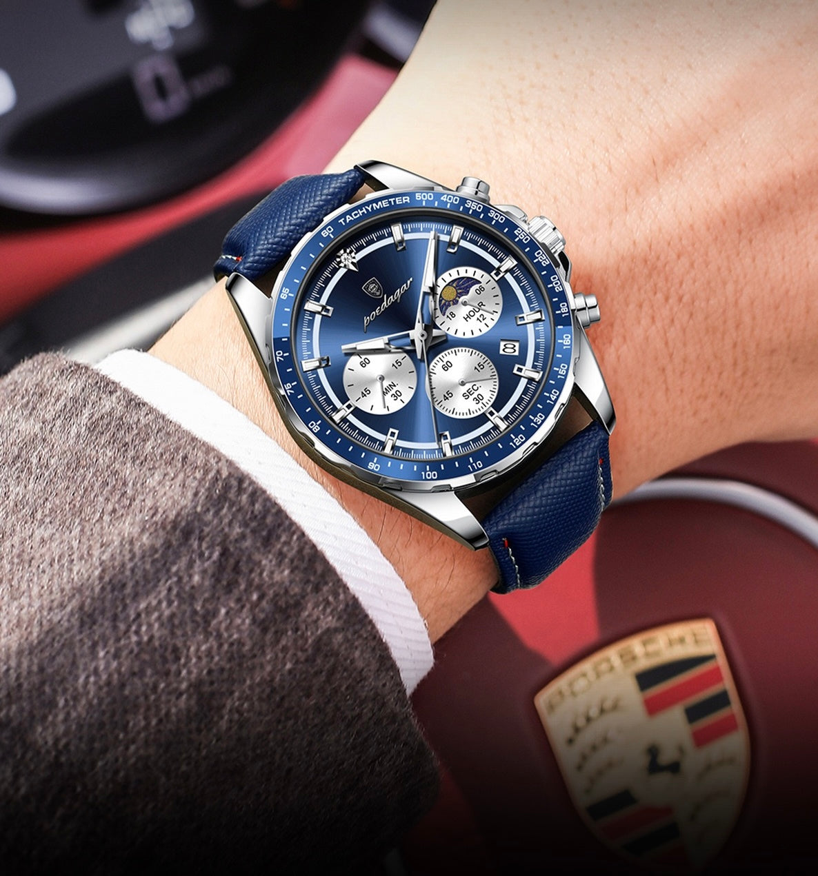 Axel Chronograph Leather Strap Wristwatch - Blue