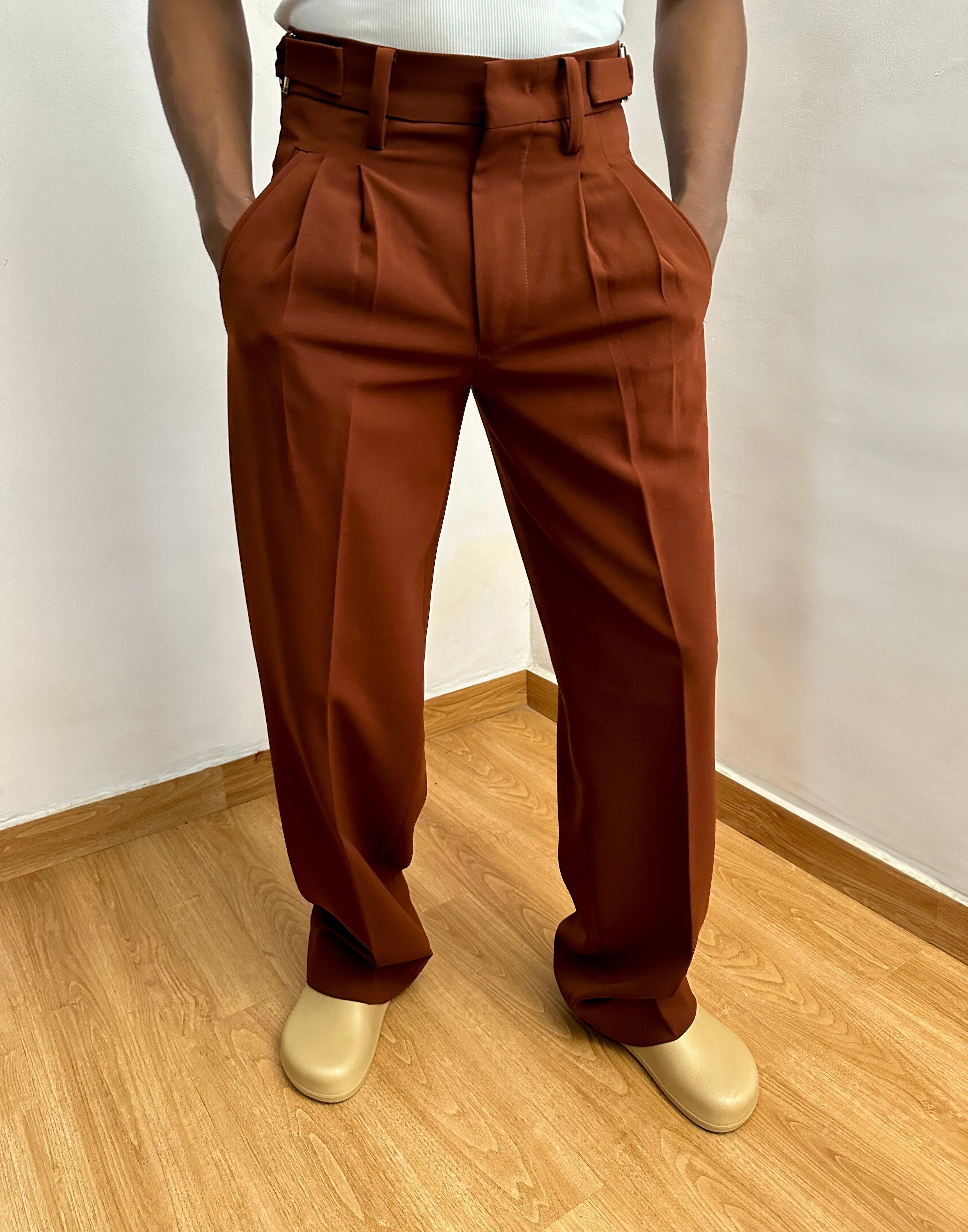 Celia Oxford Pleats Baggy Trouser - Chestnut
