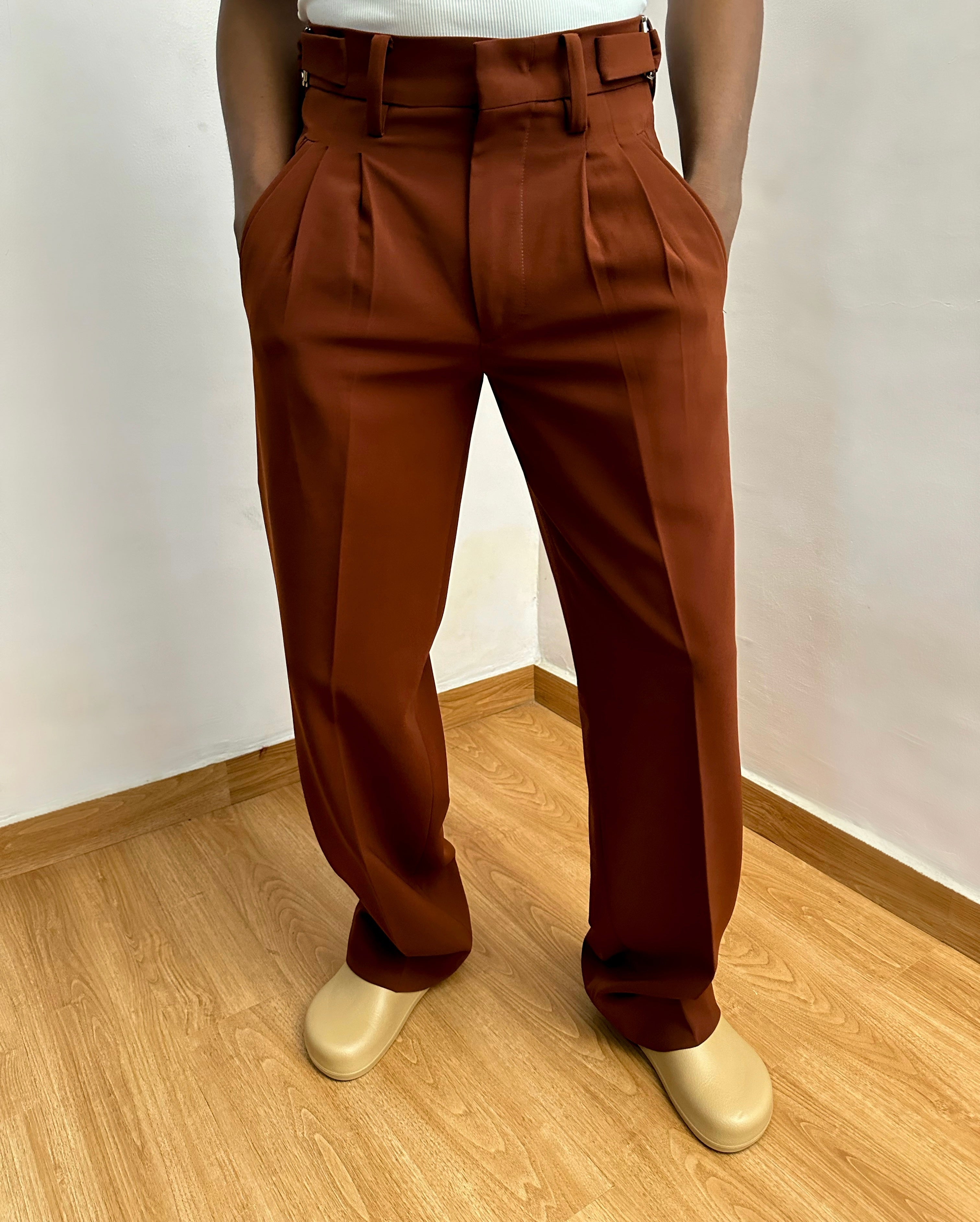 Celia Oxford Pleats Baggy Trouser - Chestnut