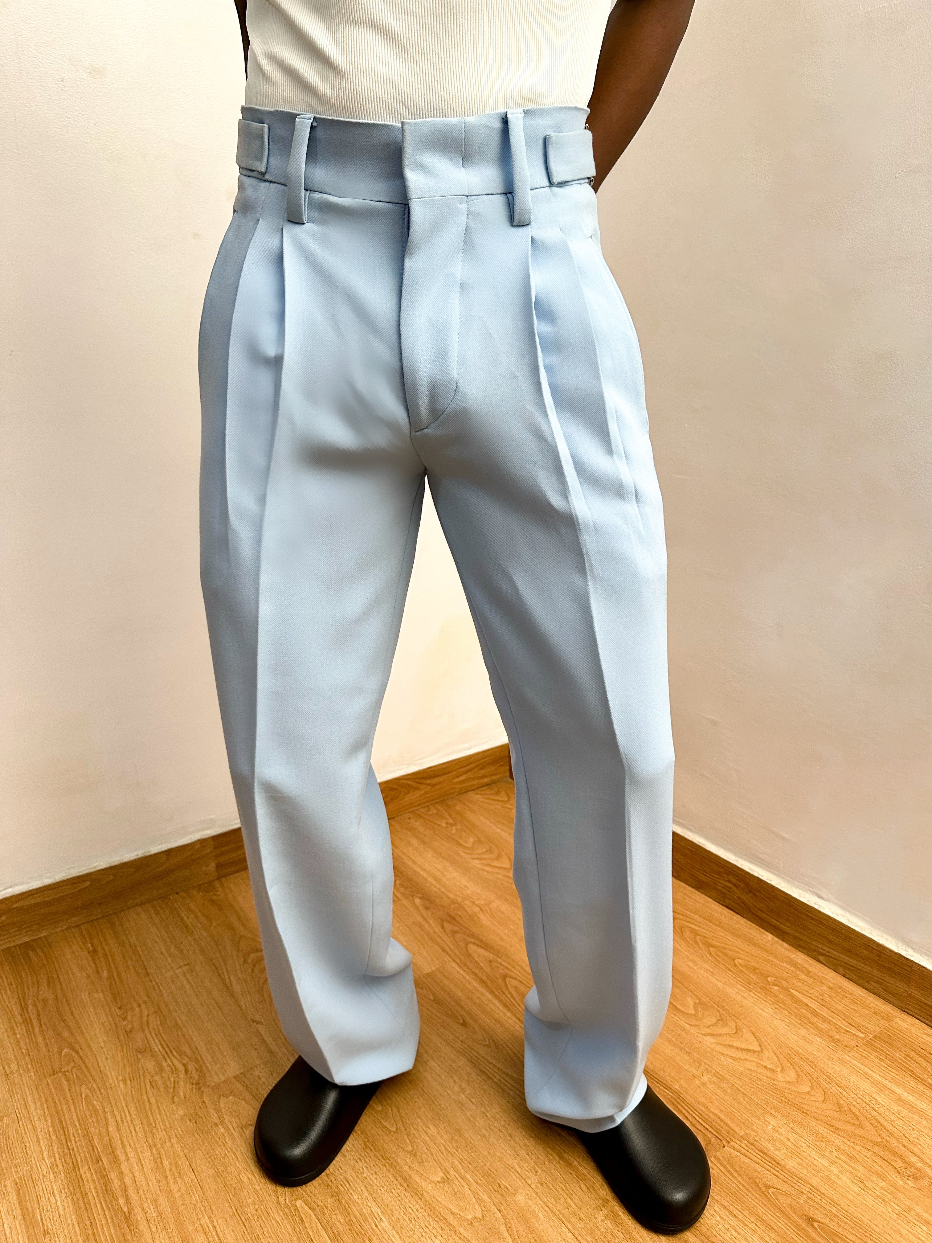 Celia Oxford Pleats Baggy Trouser - Sky Blue