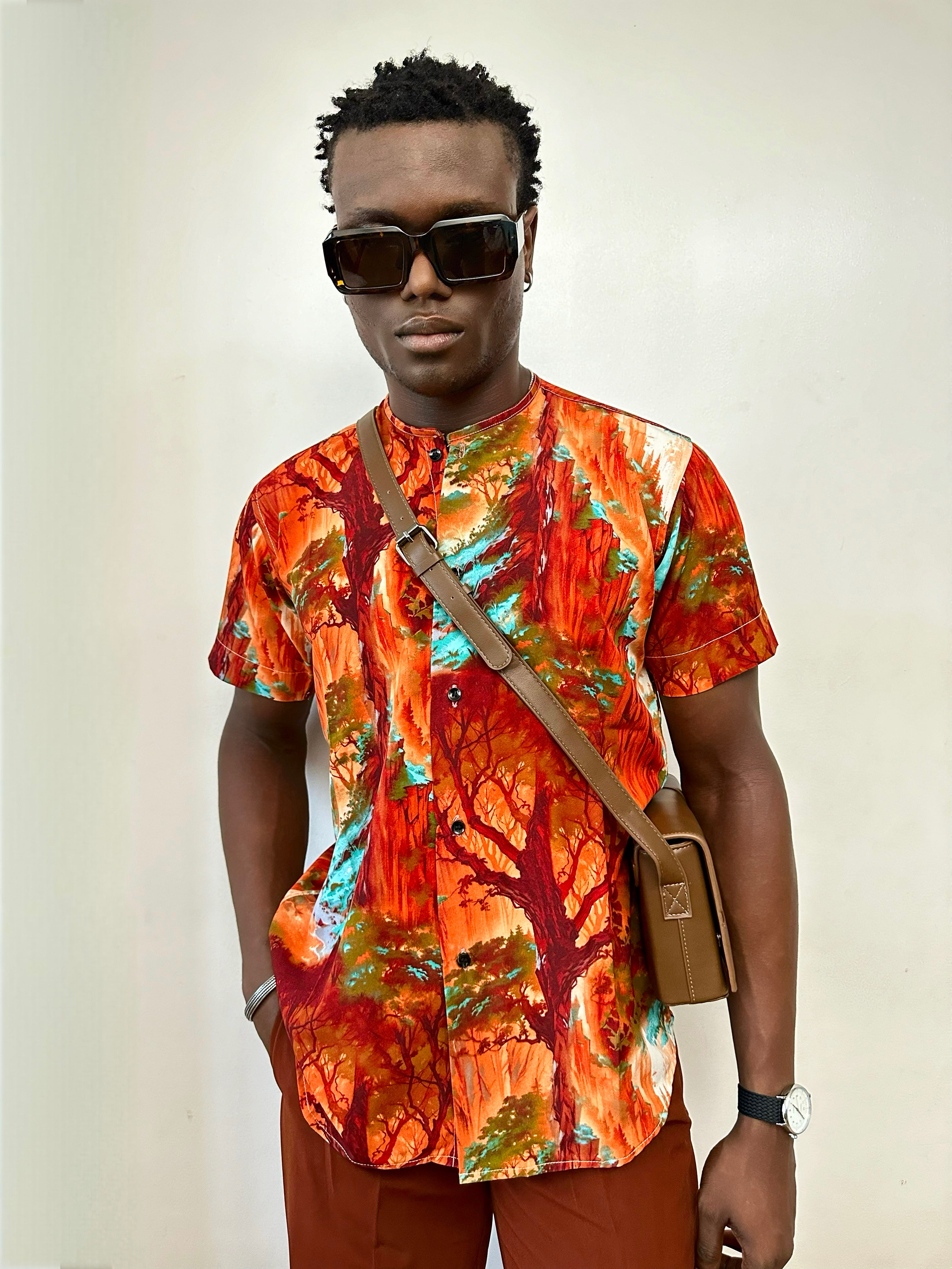 Calida Relaxed Forest Print Mandarin Collar Shirt-6
