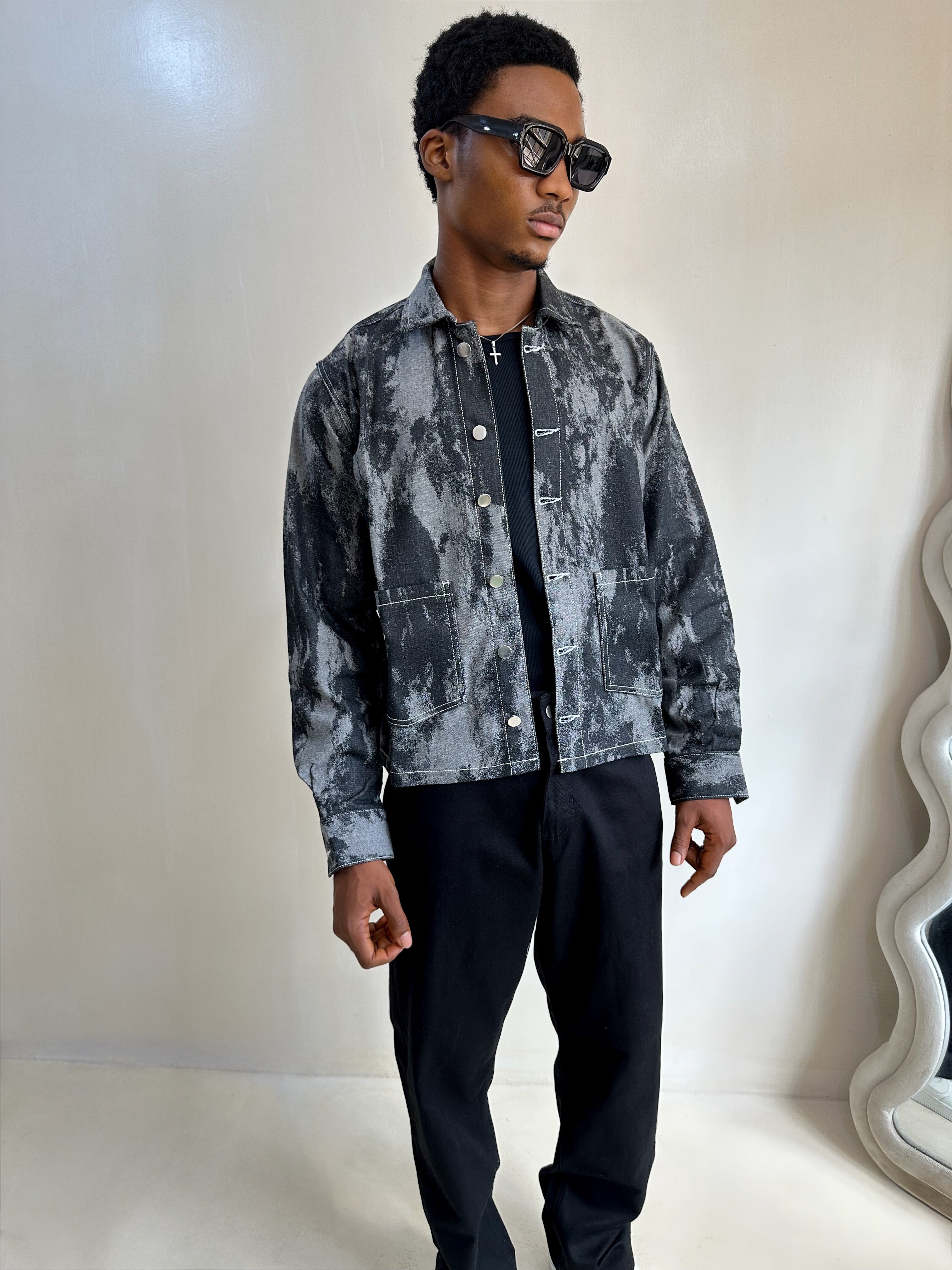 Callie Jacquard Denim Shacket - Black