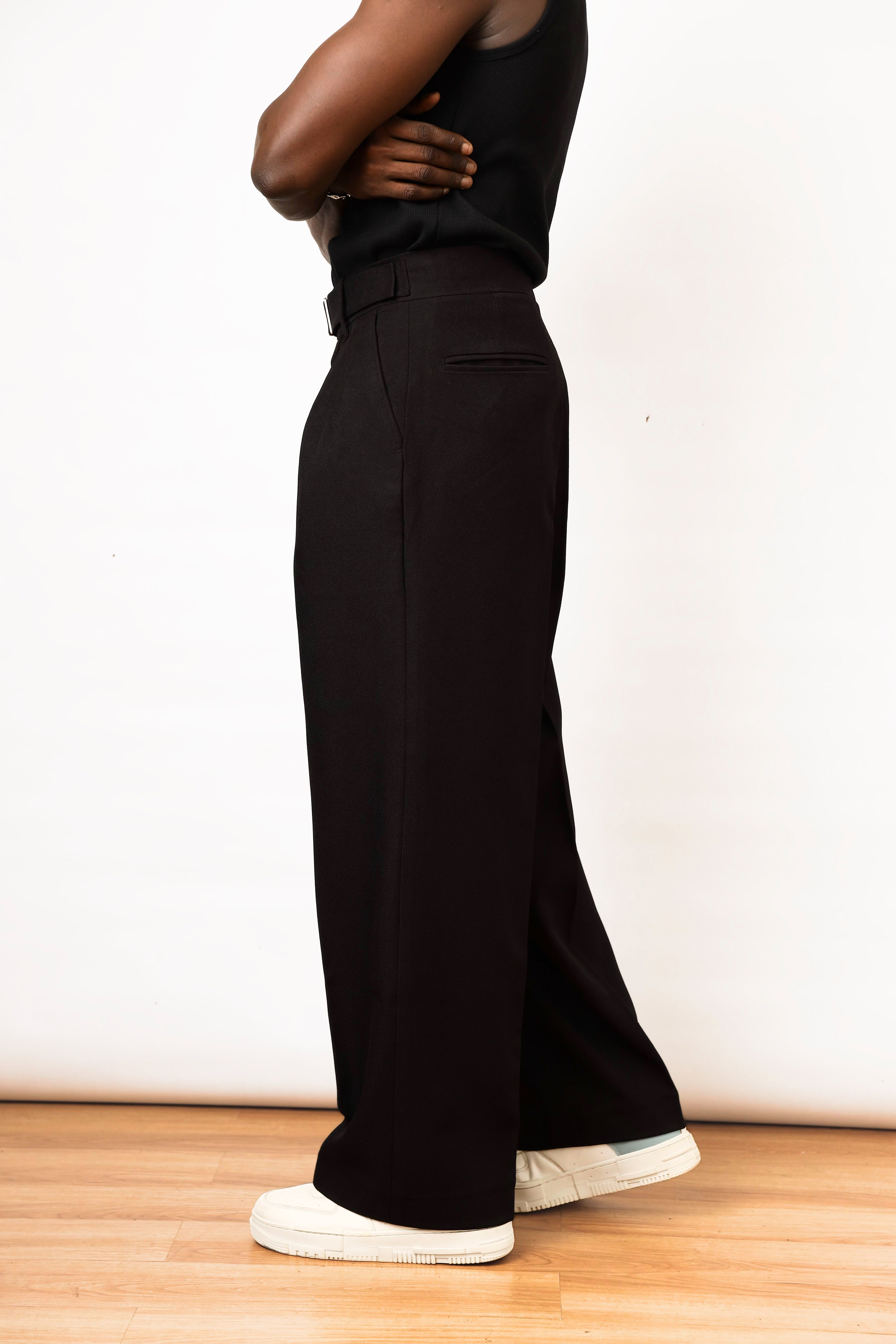 Casey Oxford Pleated Trouser - Black-3