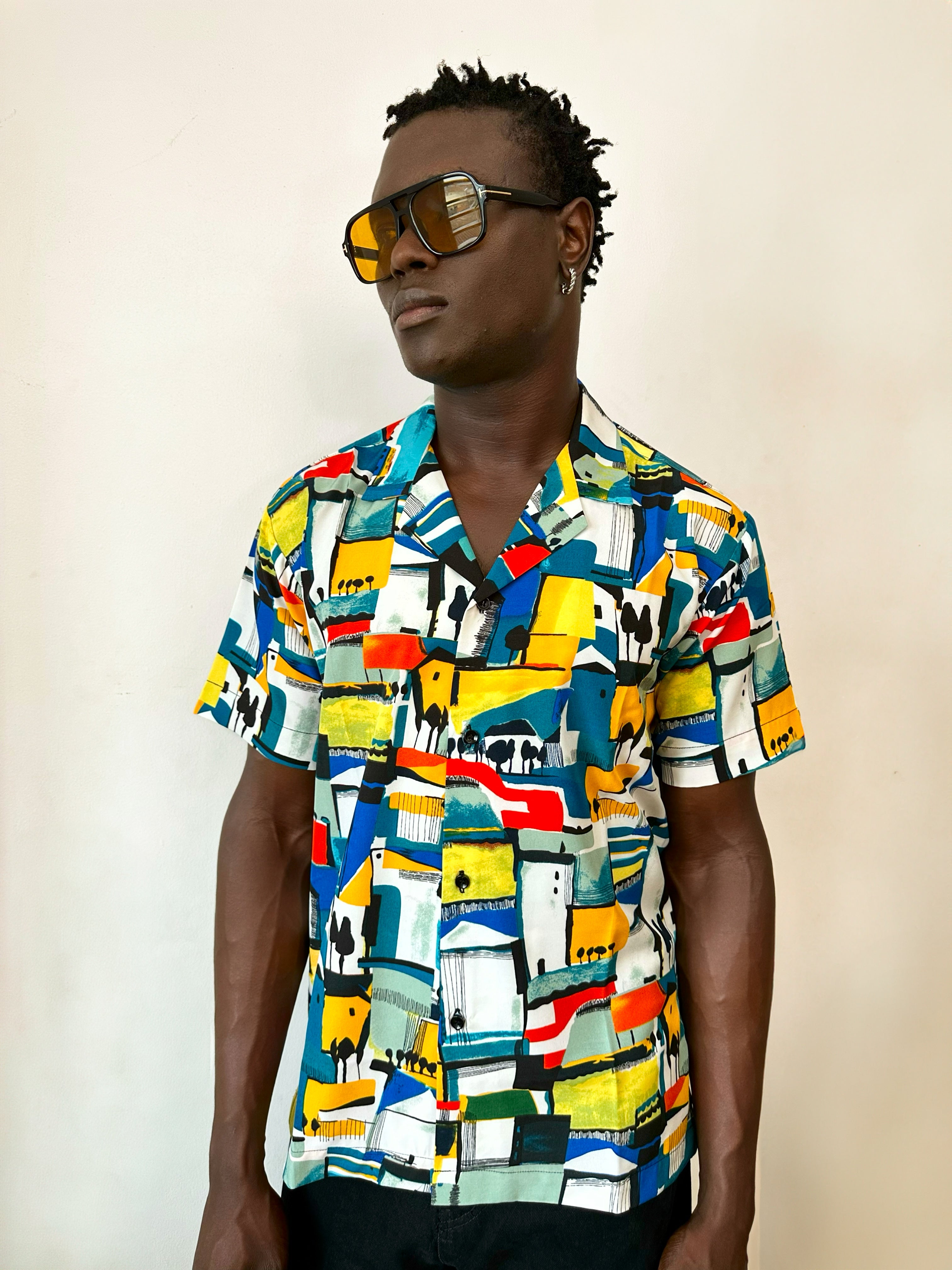 Colson Relaxed Abstract Print Cuban Shirt