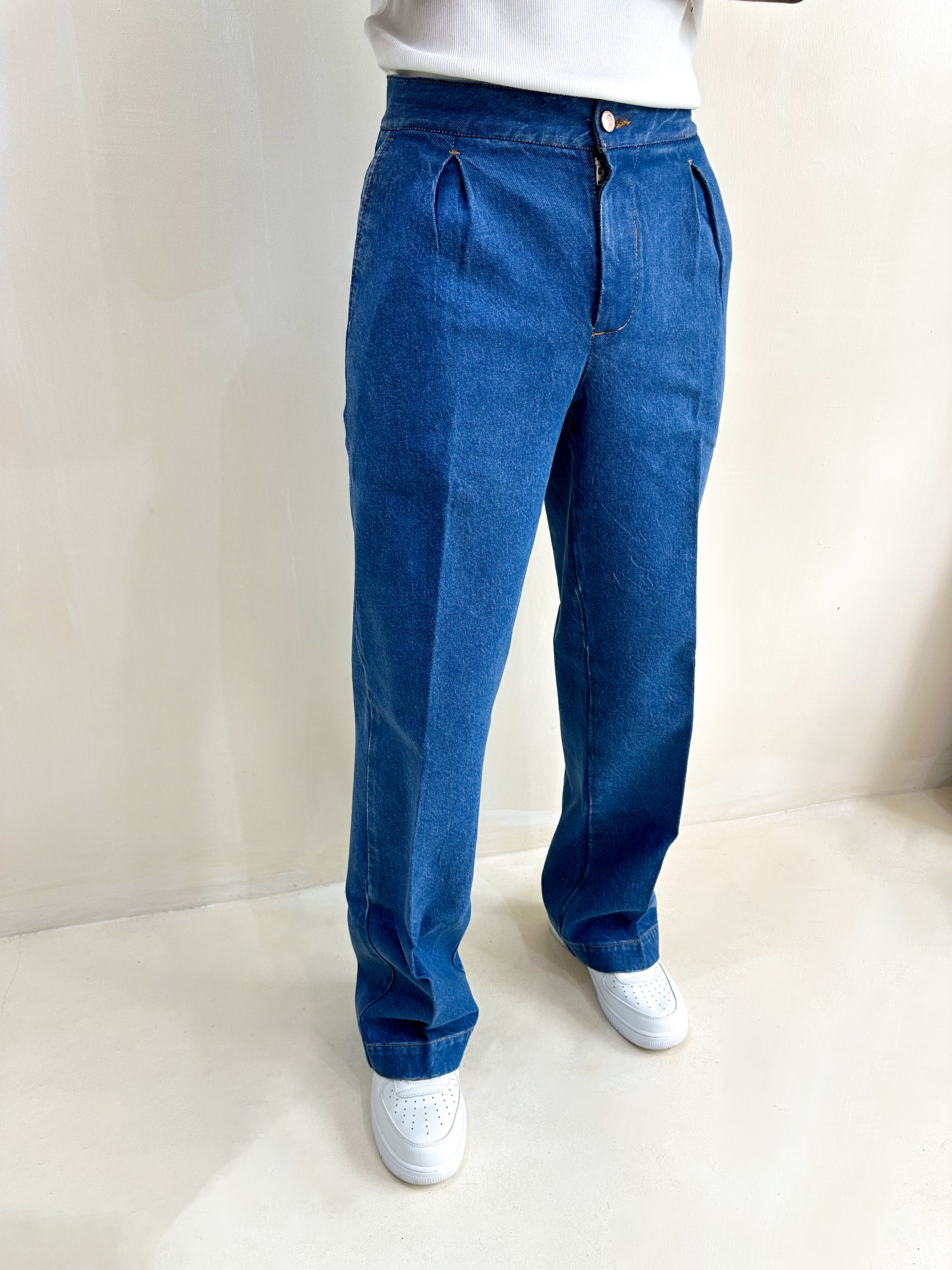 Cairo Oxford Preppy Baggy Denim Trouser - Washed Blue