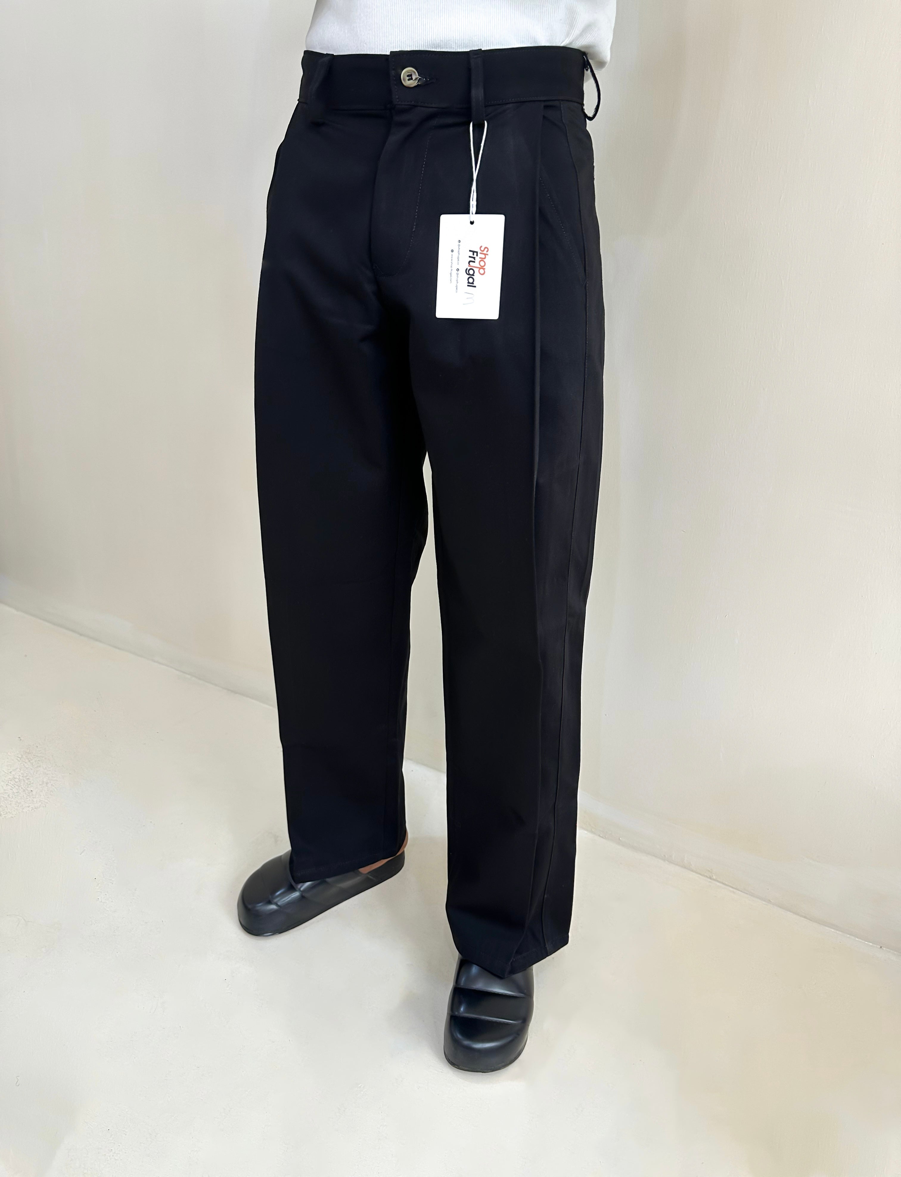 Carlo Oxford Wide-Leg Boxy Pleated Trouser - Black