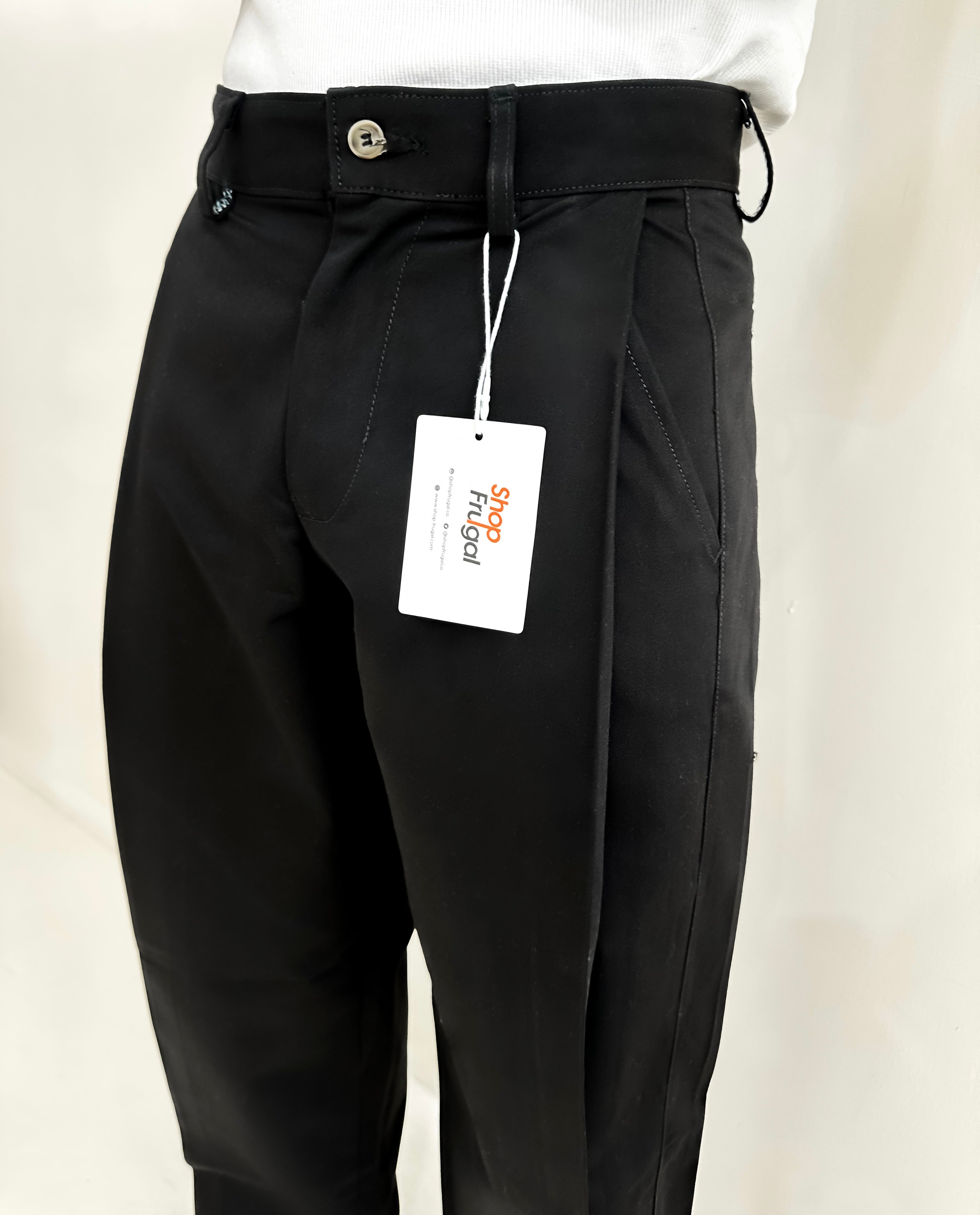 Carlo Oxford Wide-Leg Boxy Pleated Trouser - Black