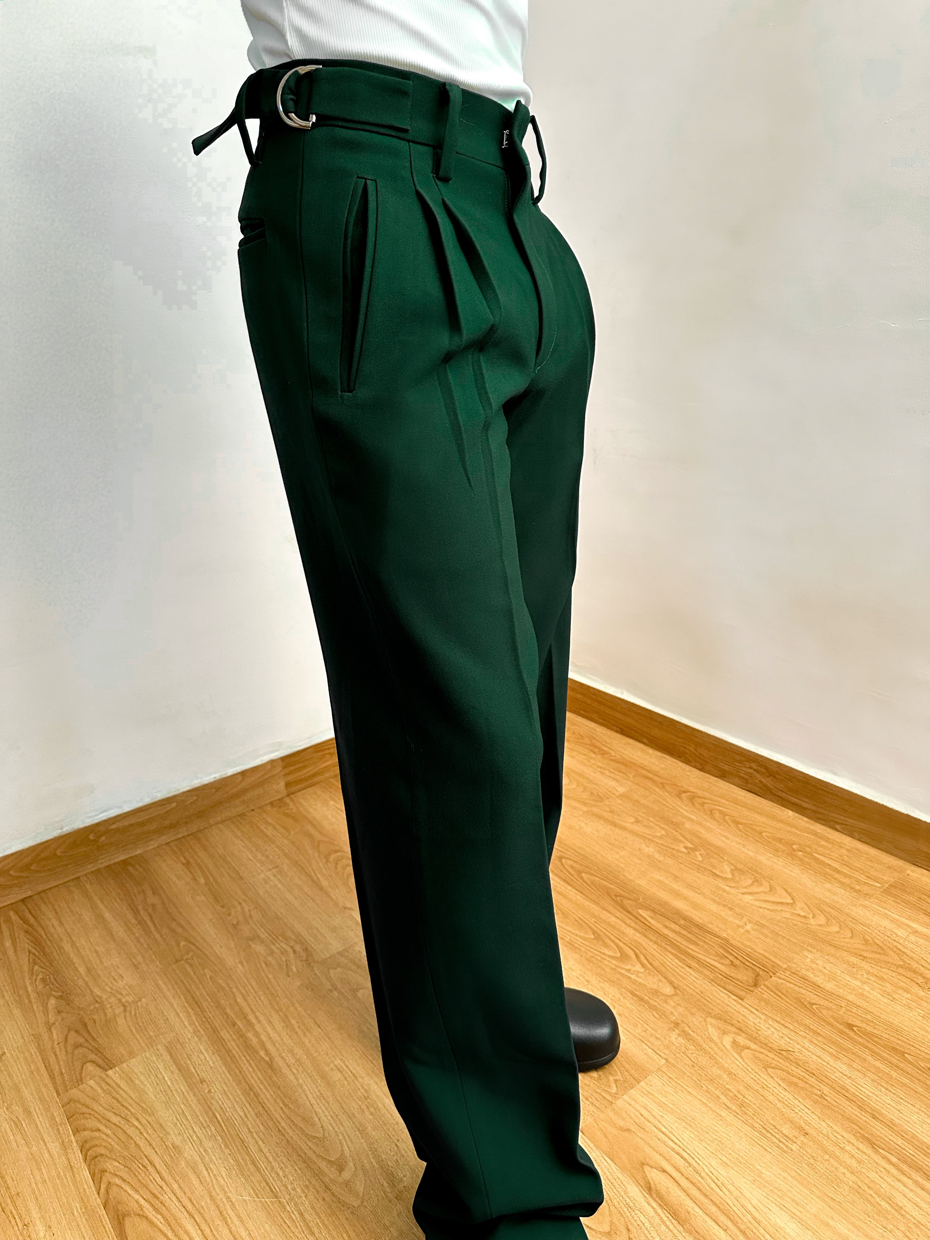 Celia Oxford Pleats Baggy Trouser - Emerald Green