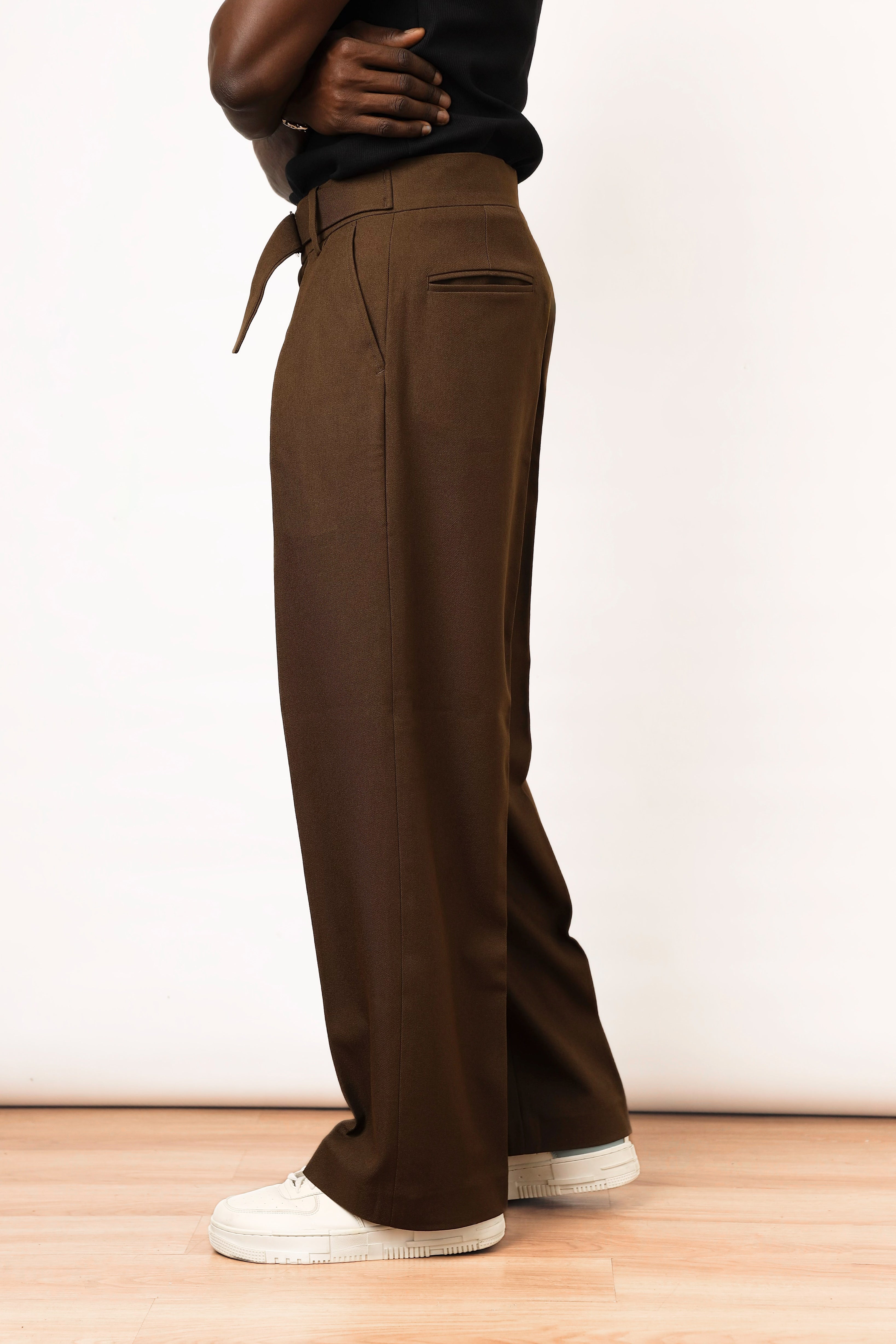 Casey Oxford Pleated Trouser - Mocha Brown