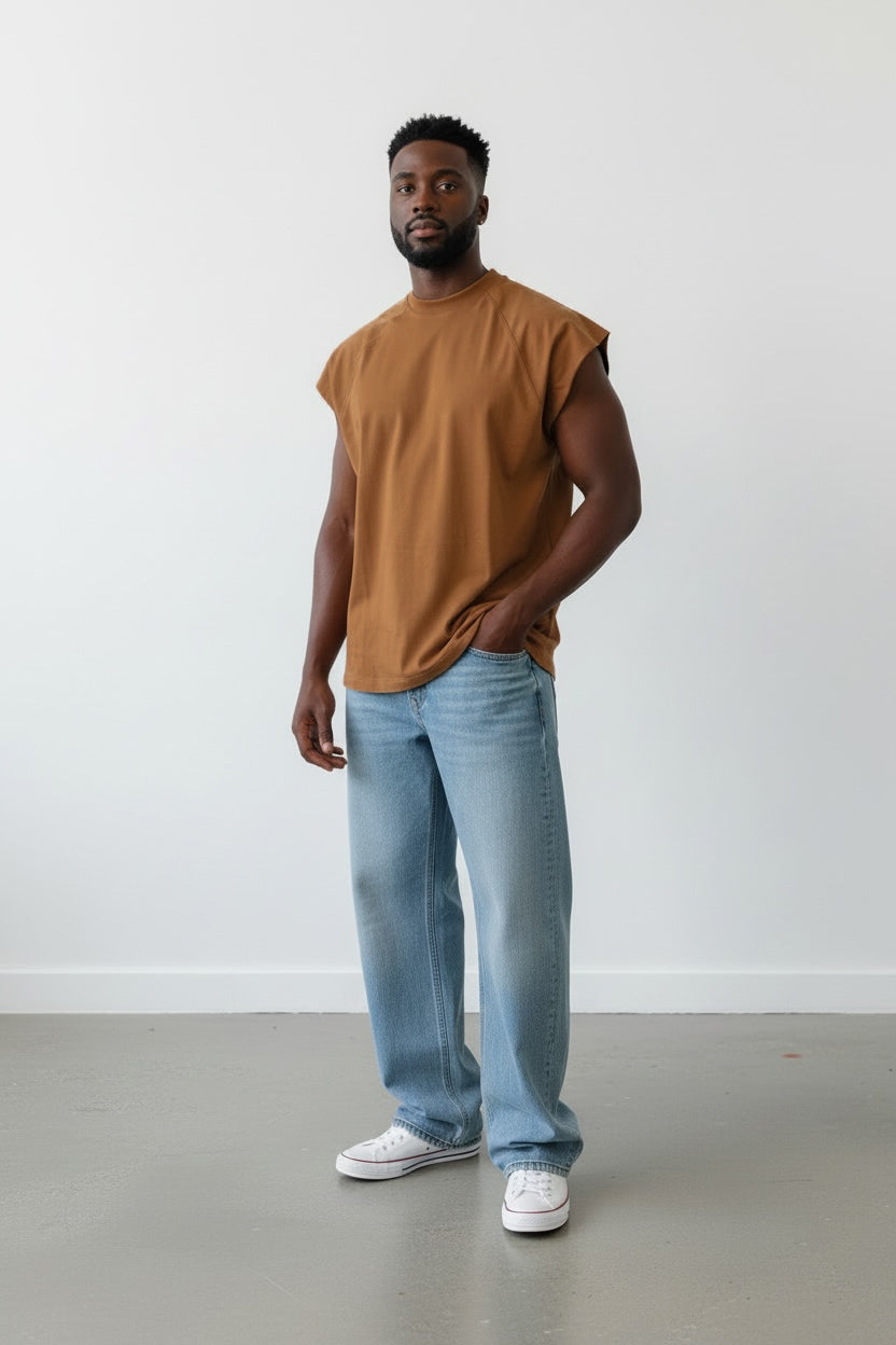 Callie 2.0 310GSM Raglan Raw-Hem Tank Top (Premium Quality) - Burnt Brown
